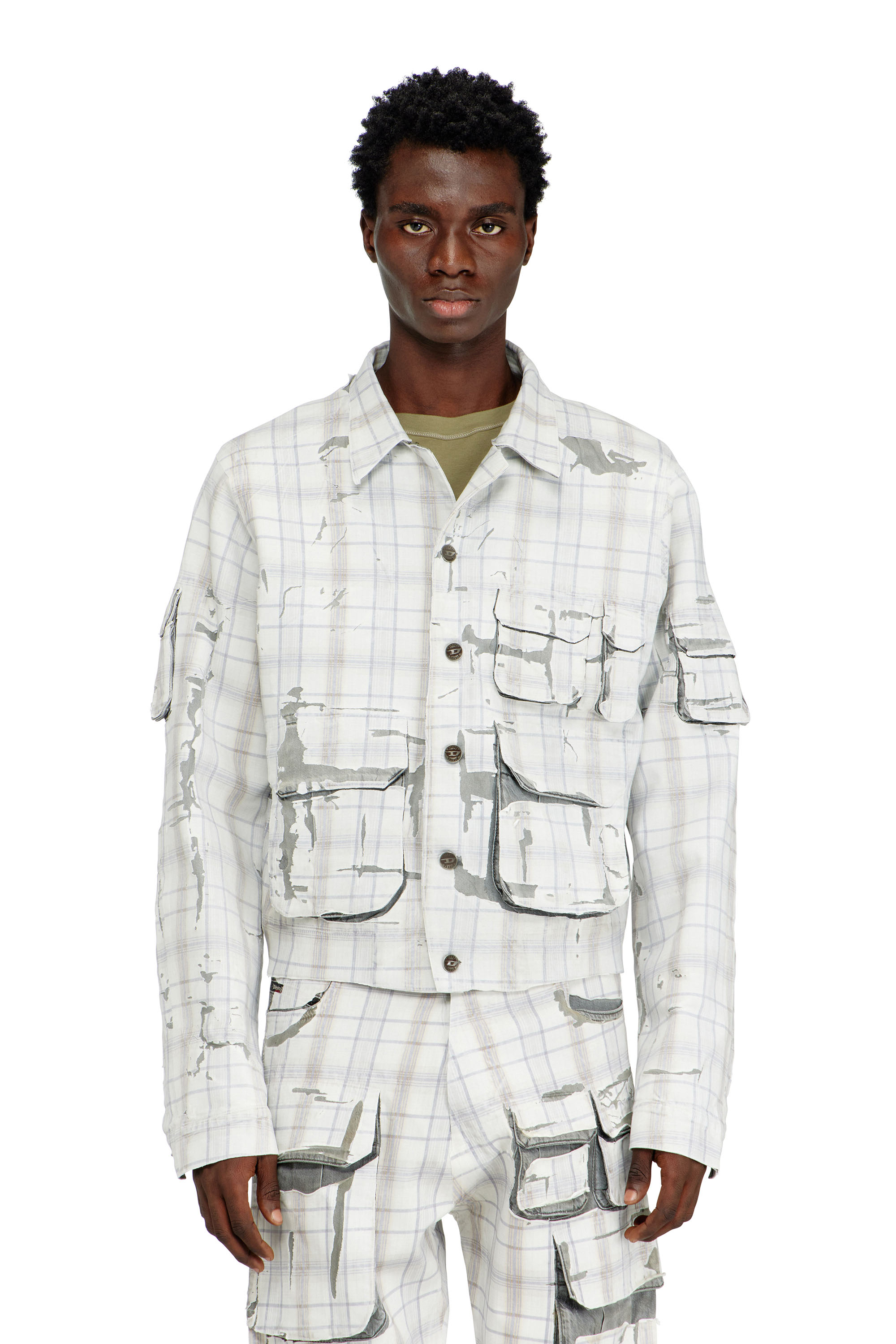 Diesel Homem Cinza - Denim Jacket With Peel-Off Effect - Denim Jackets - Man Grande