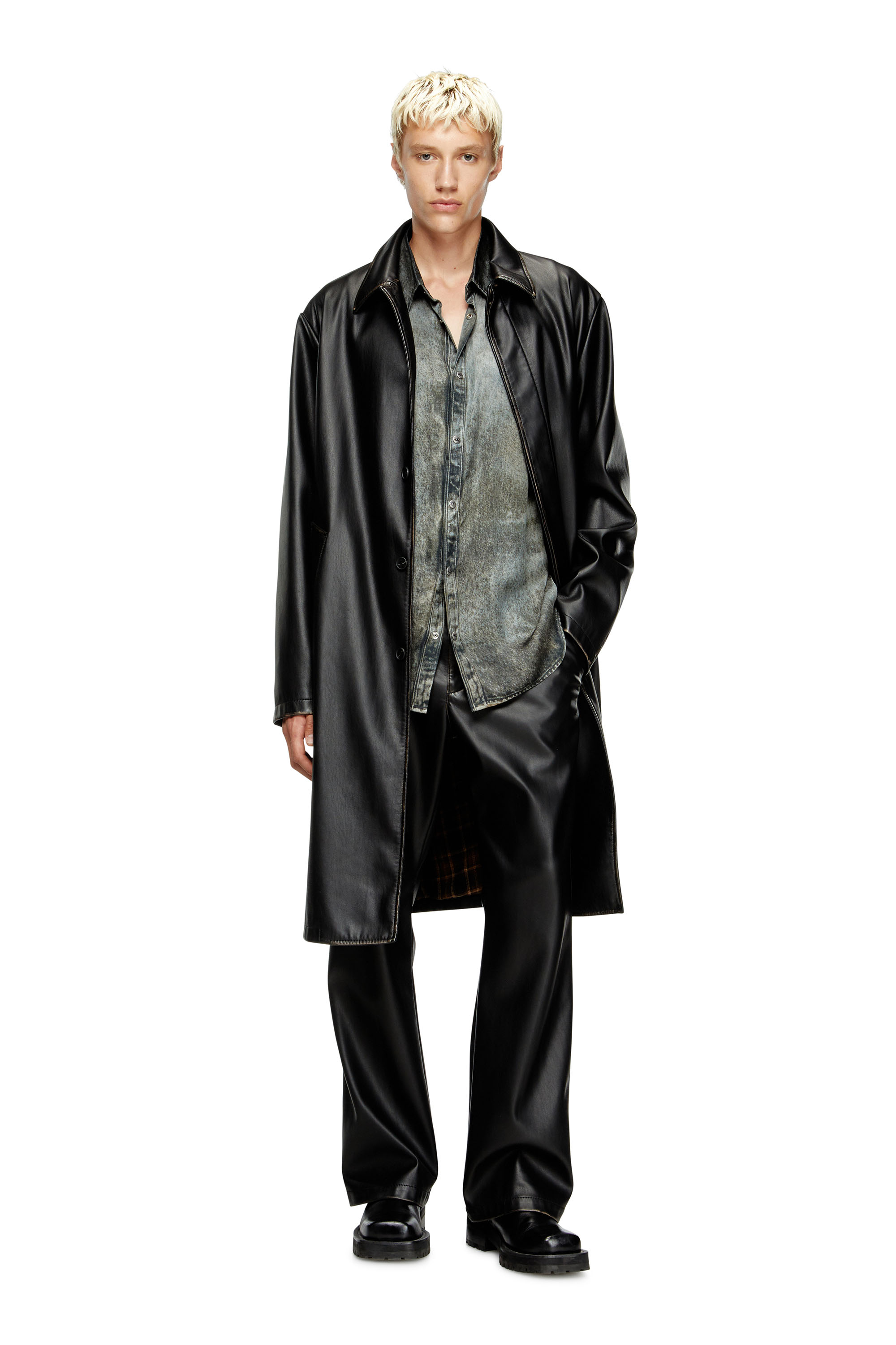Diesel - J-RIVERS, Man's Distressed car coat with flannel lining in Black - 1