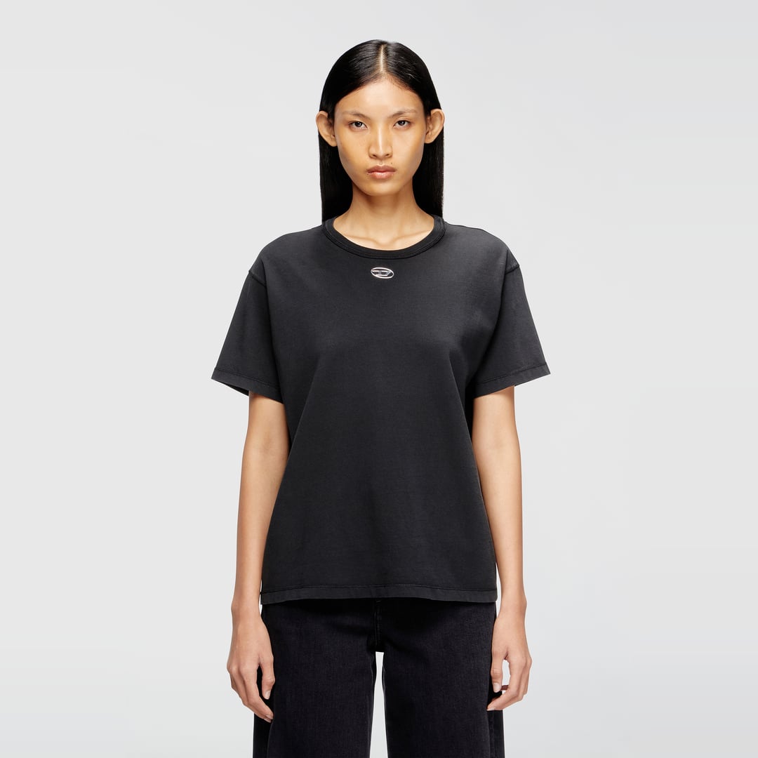 Diesel - Cotton T-shirt with metallic Oval D - T-Shirts - Woman - Black