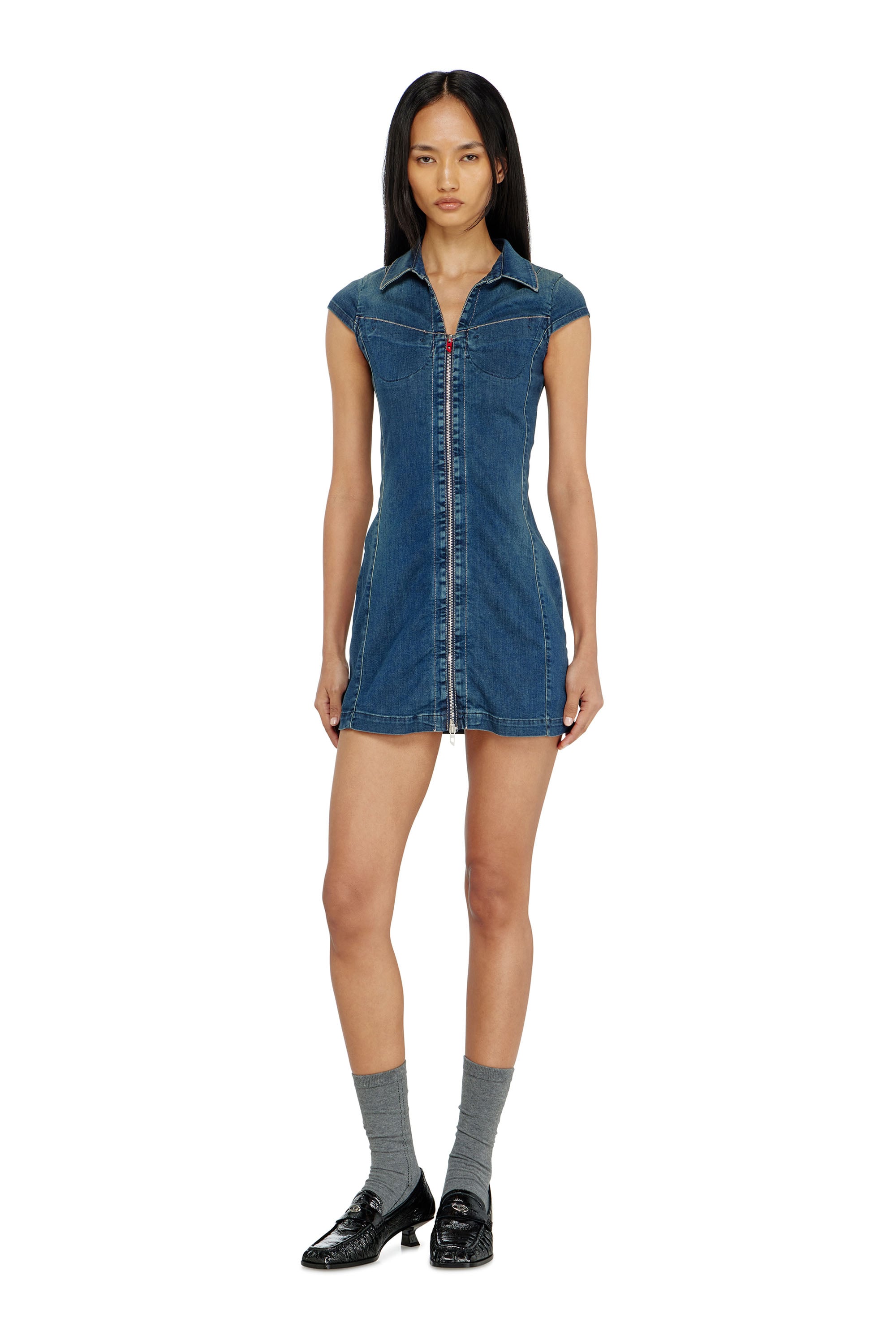 Diesel - Denim shirt dress with full zip - Dresses - Woman - Blue