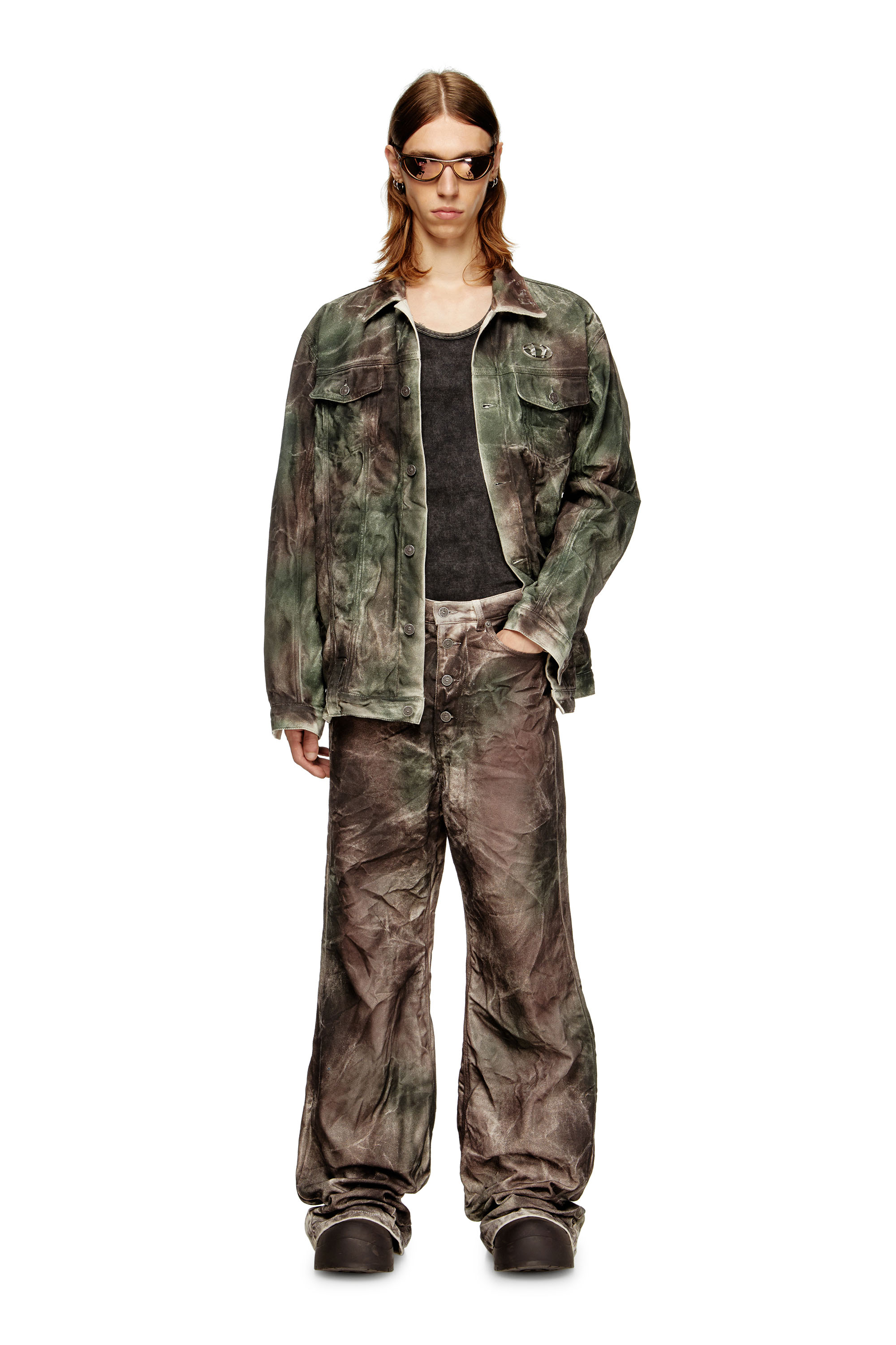 Diesel - P-THUG-PANT, Unisex's Pants in crinkled camo canvas in Brown/Green - 3