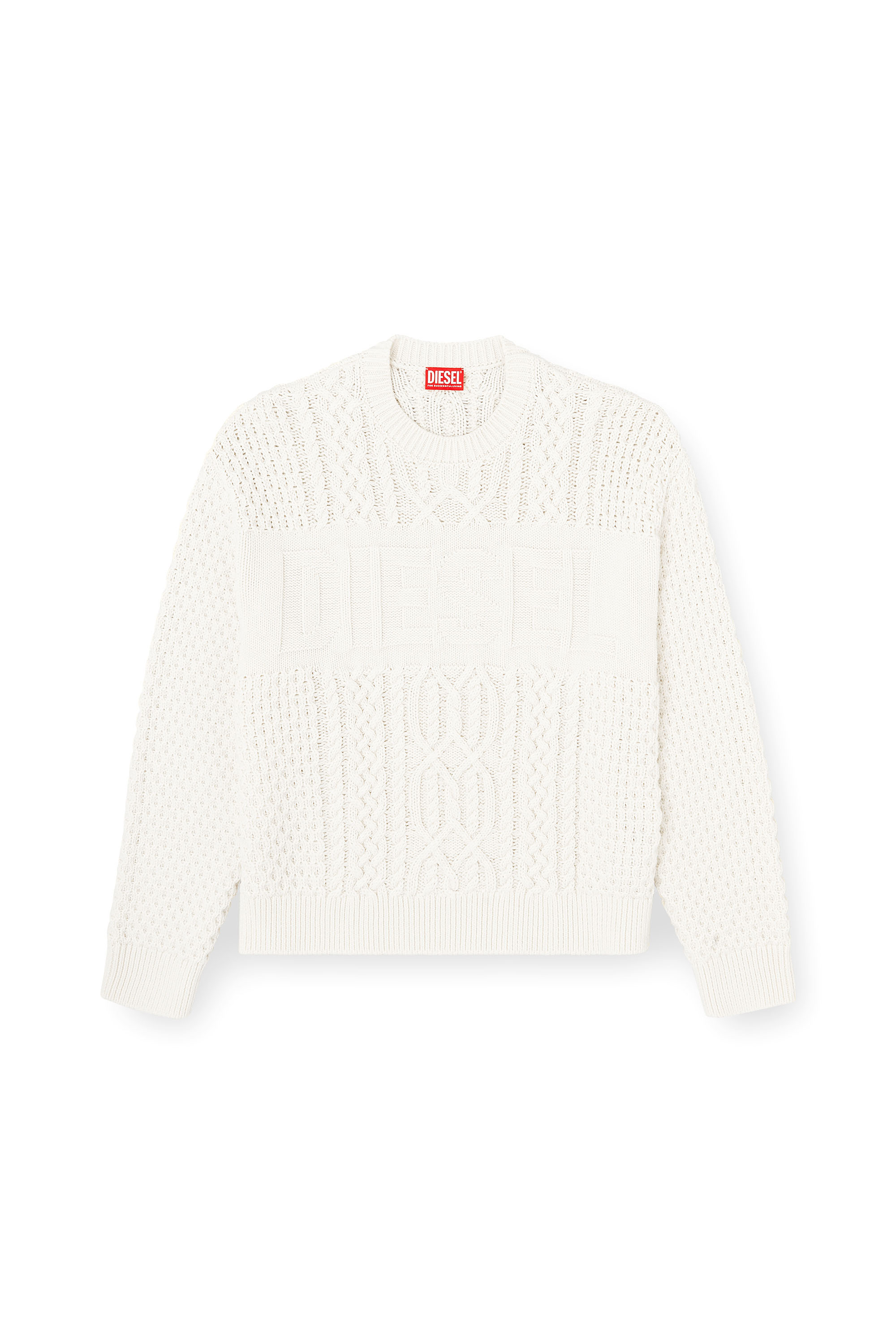 Diesel - K-AUBIN, Man's Cable-knit jumper with Diesel logo in White - 3