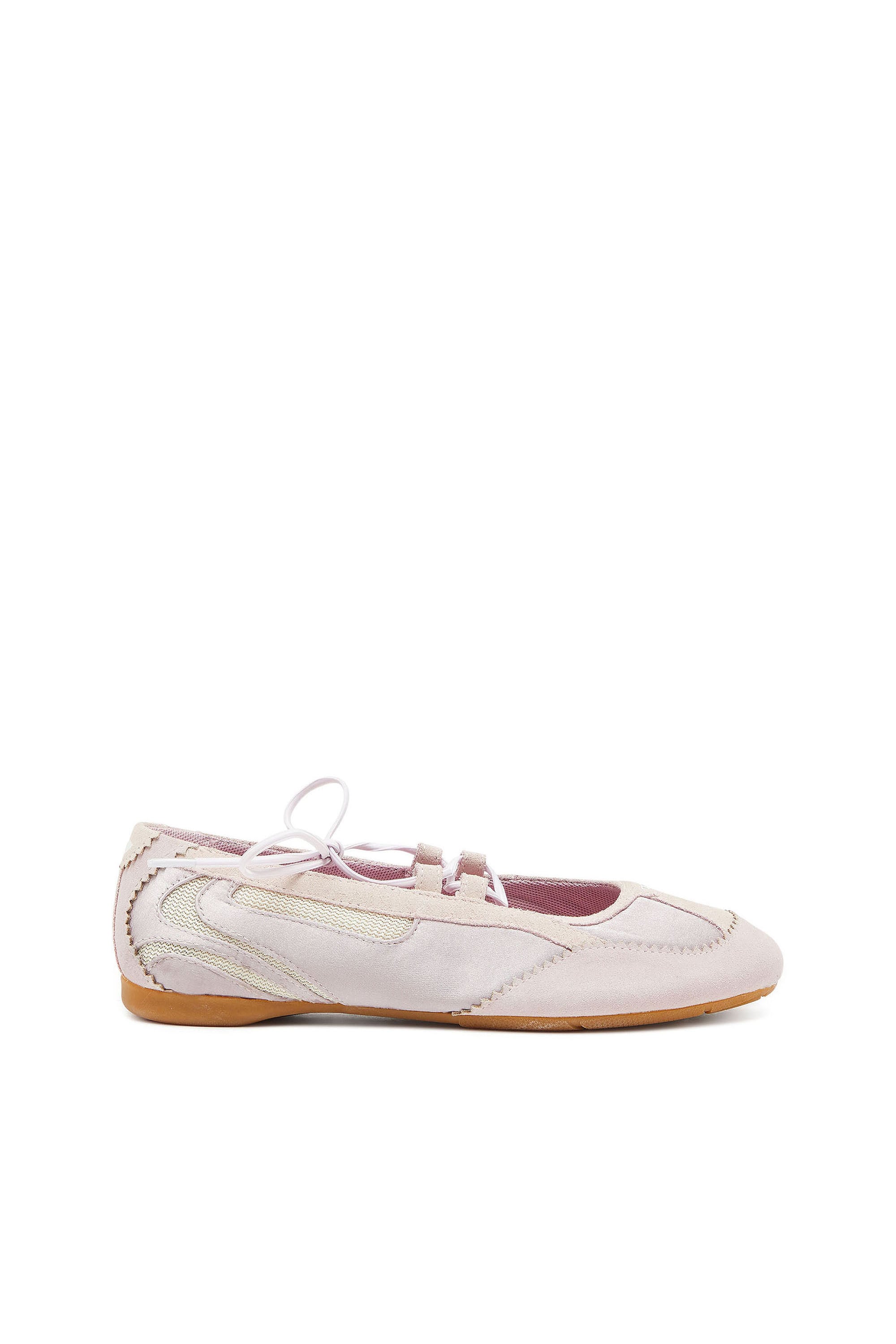 Diesel - D-Mile - Lace-up ballerina flats in leather and mesh - Flats - Woman - Pink