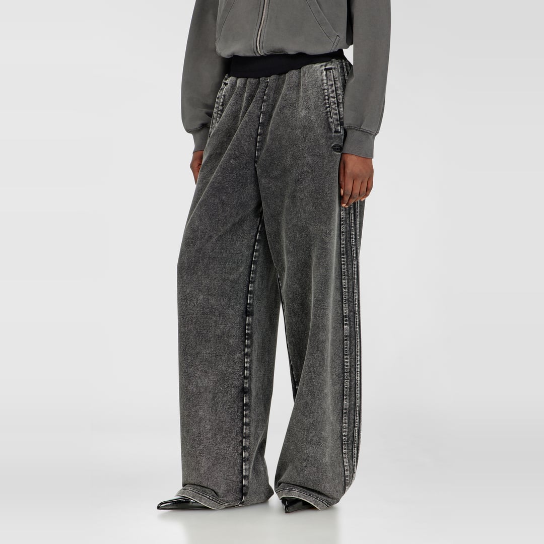 Diesel - Wide pants in washed cotton with side bands - Pants - Woman - Grey