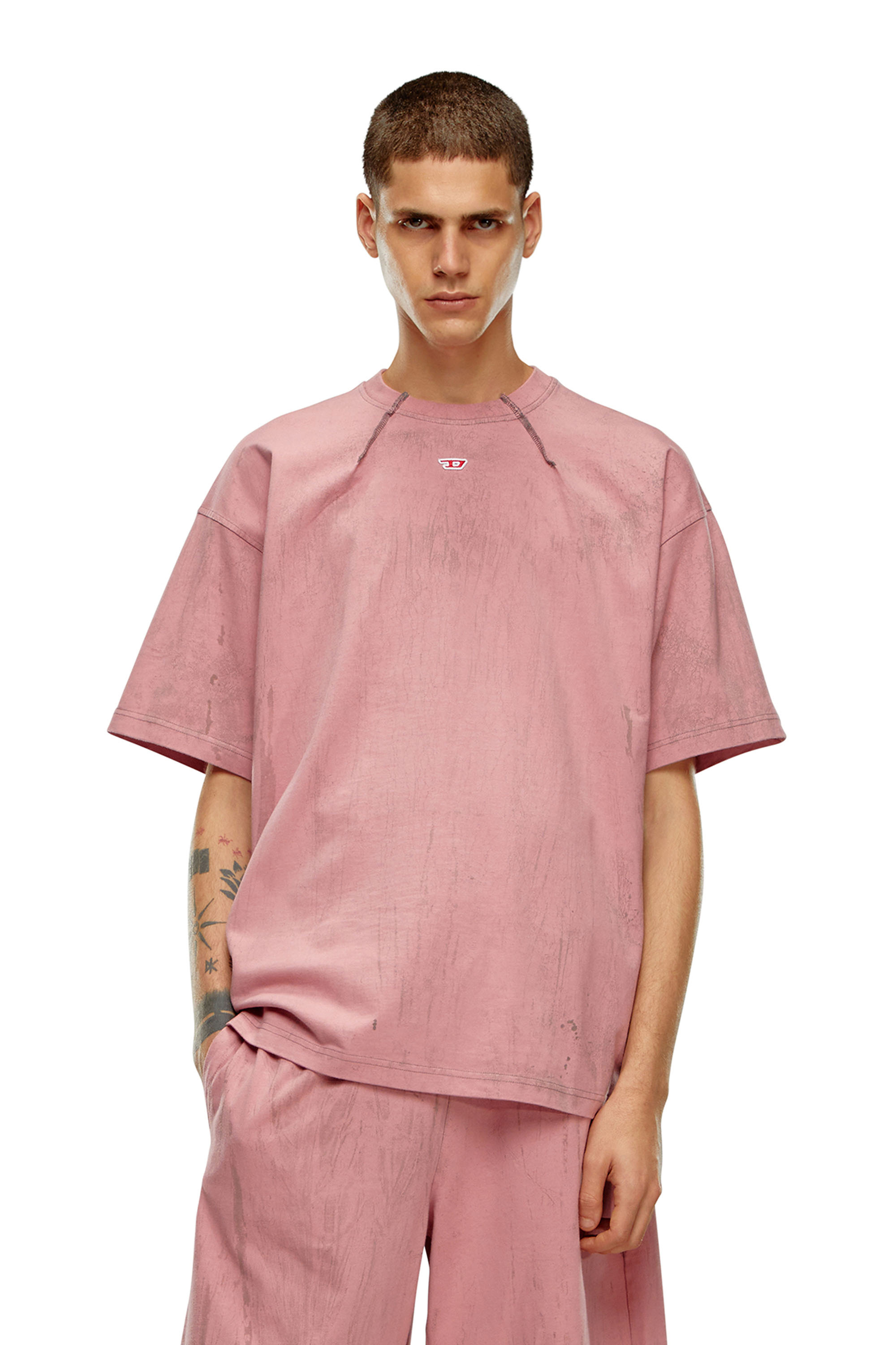 Diesel - T-shirt in jersey effetto gesso - T-Shirts - Uomo - Rosa