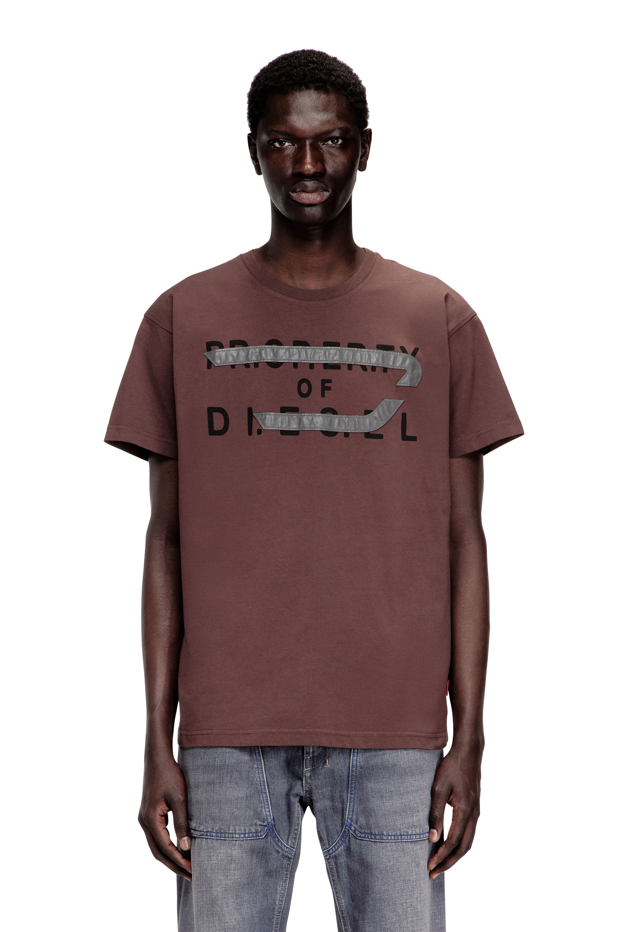 Diesel Men's Brown - Regular T-Shirt With D Appliqué - T-Shirts - Man Xxs