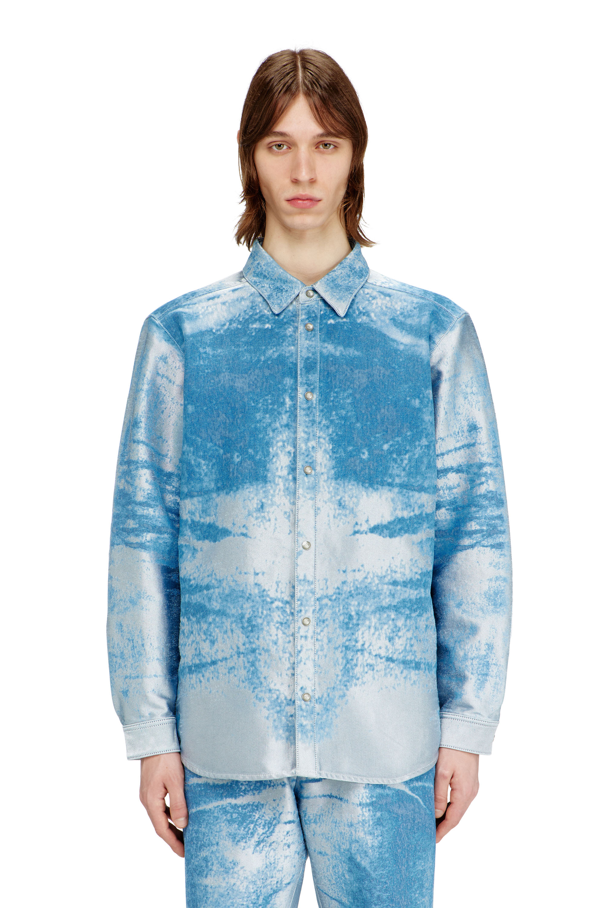Diesel Men's Blue - Shirt In Coloured Satin Denim - Denim Shirts - Man Medium