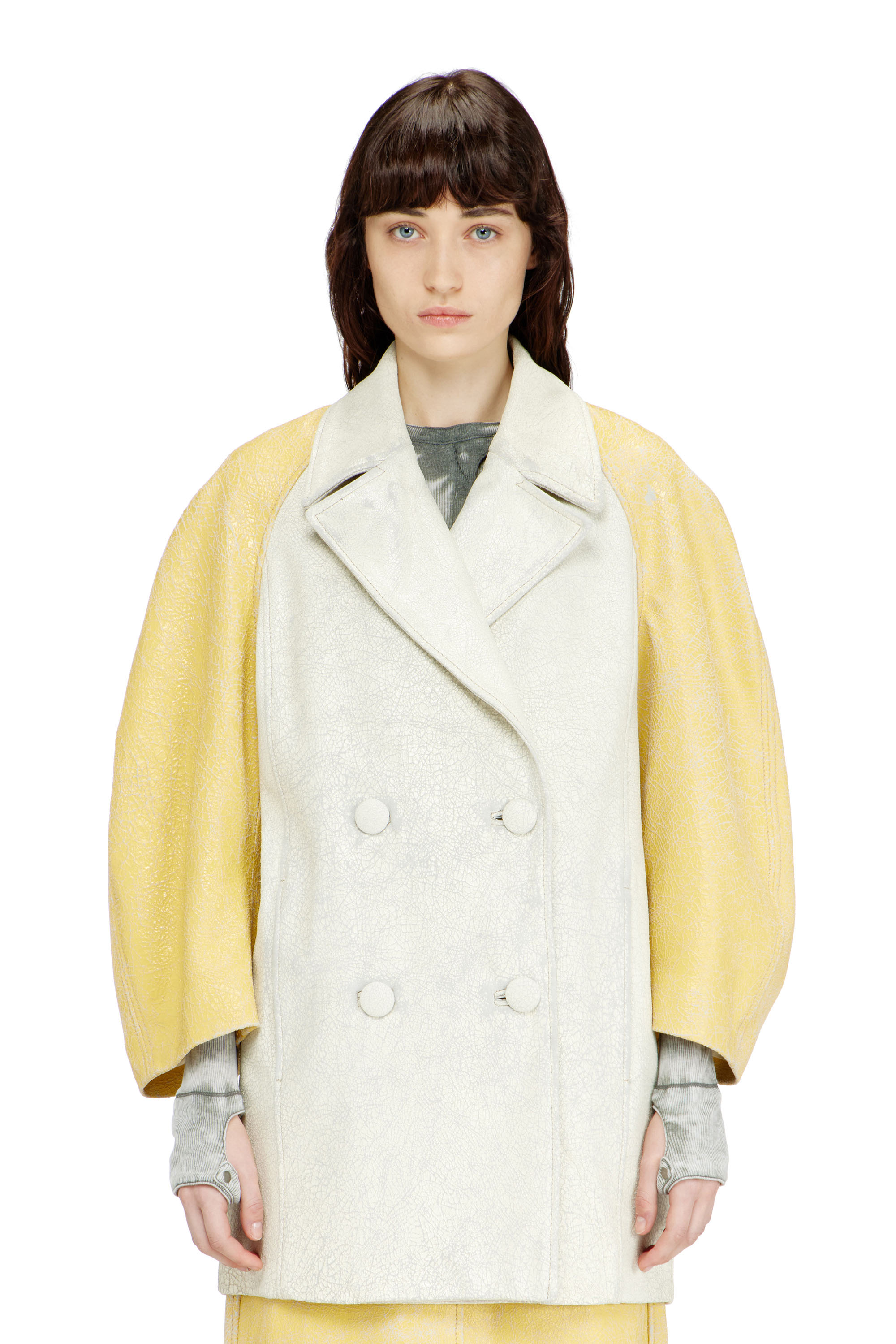 Diesel Women's Multicolor - Cocoon-Sleeve Peacoat In Cracked Leather - Leather Jackets - Woman Size 38