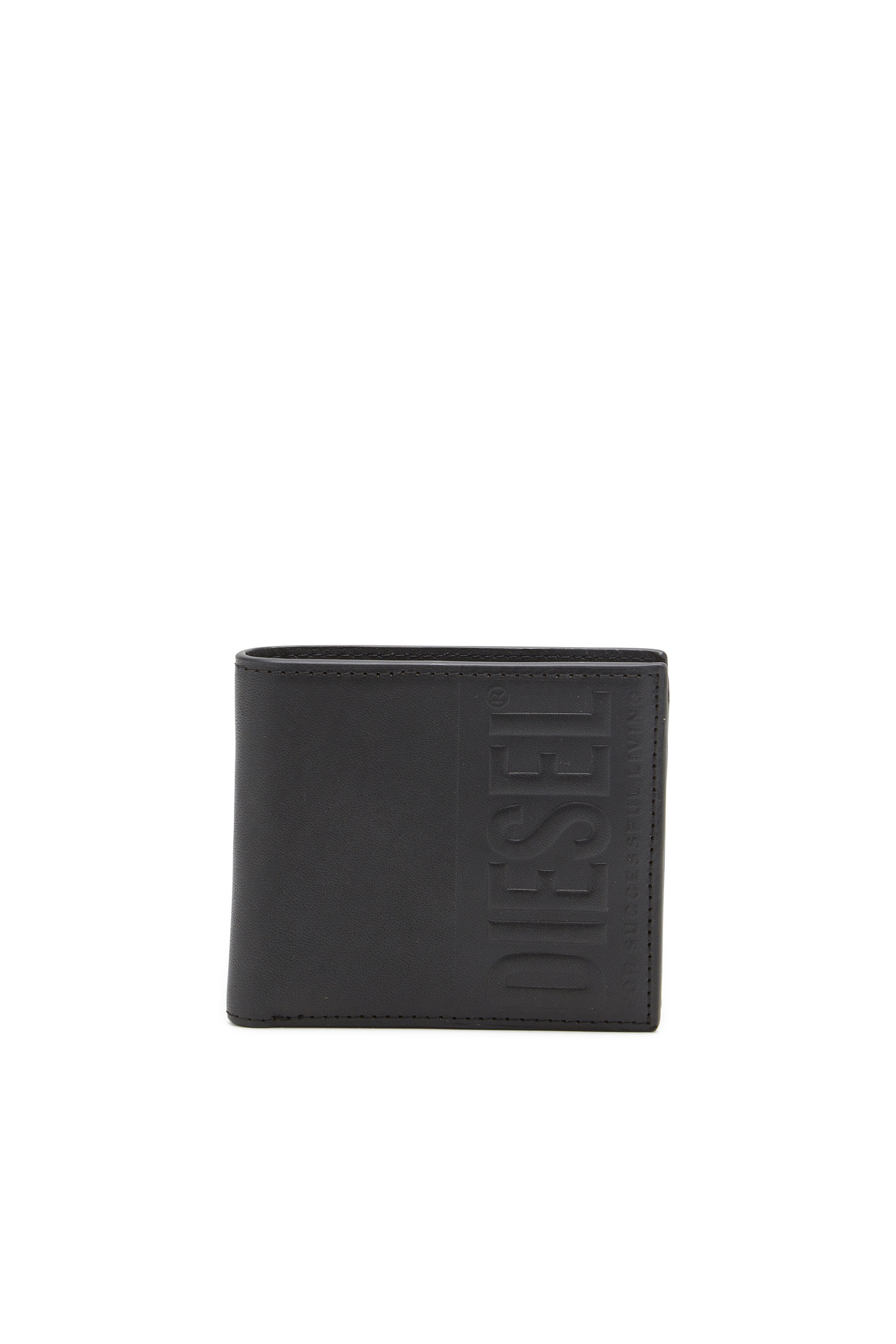 Diesel - Leather bi-fold wallet with embossed logo - Small Wallets - Man - Black