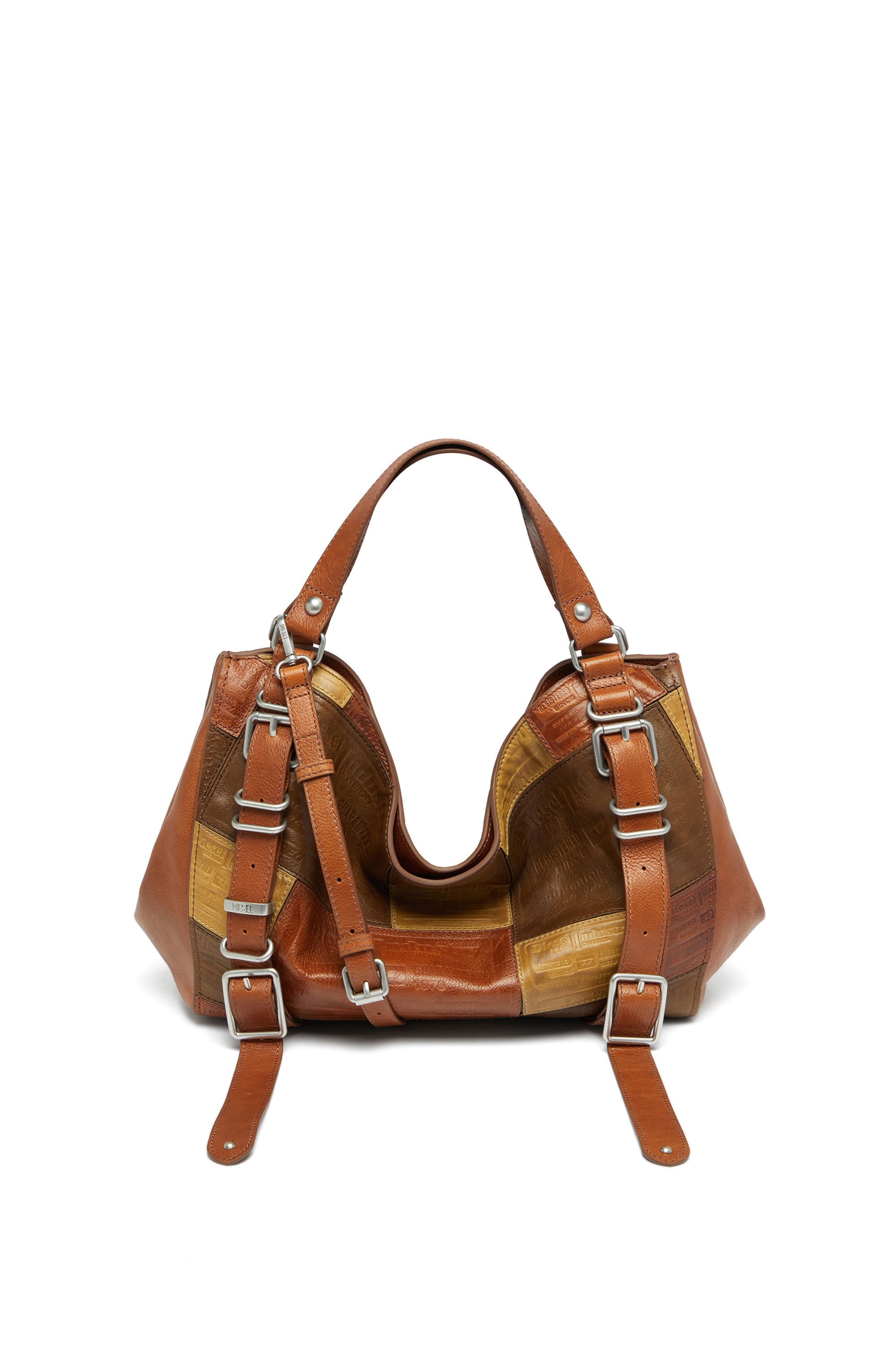Diesel - D-One-Medium top-handle bag in patchwork leather - Handbags - Unisex - Brown