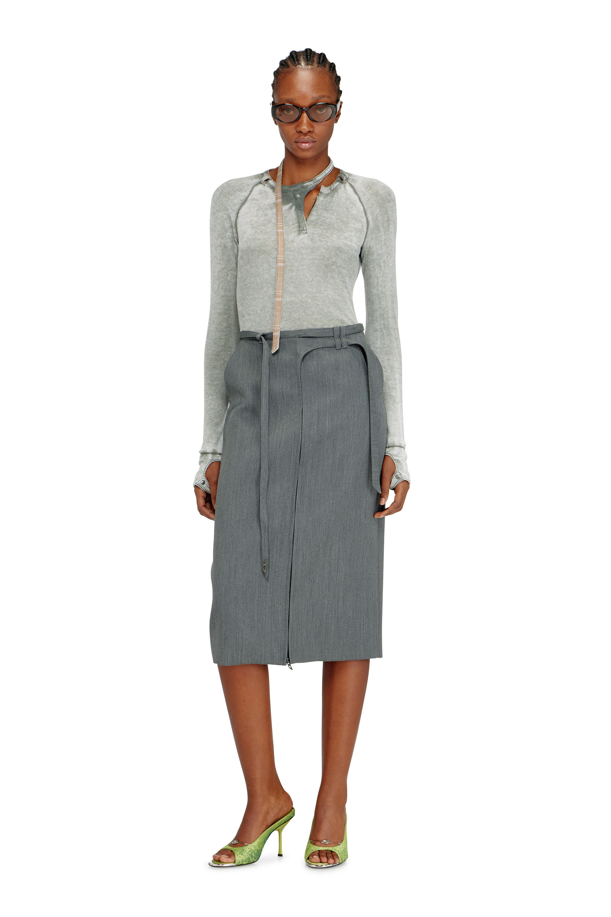 Diesel - T-ECLA, Woman's Rib-jersey top with biker neck strap in Grey - 2