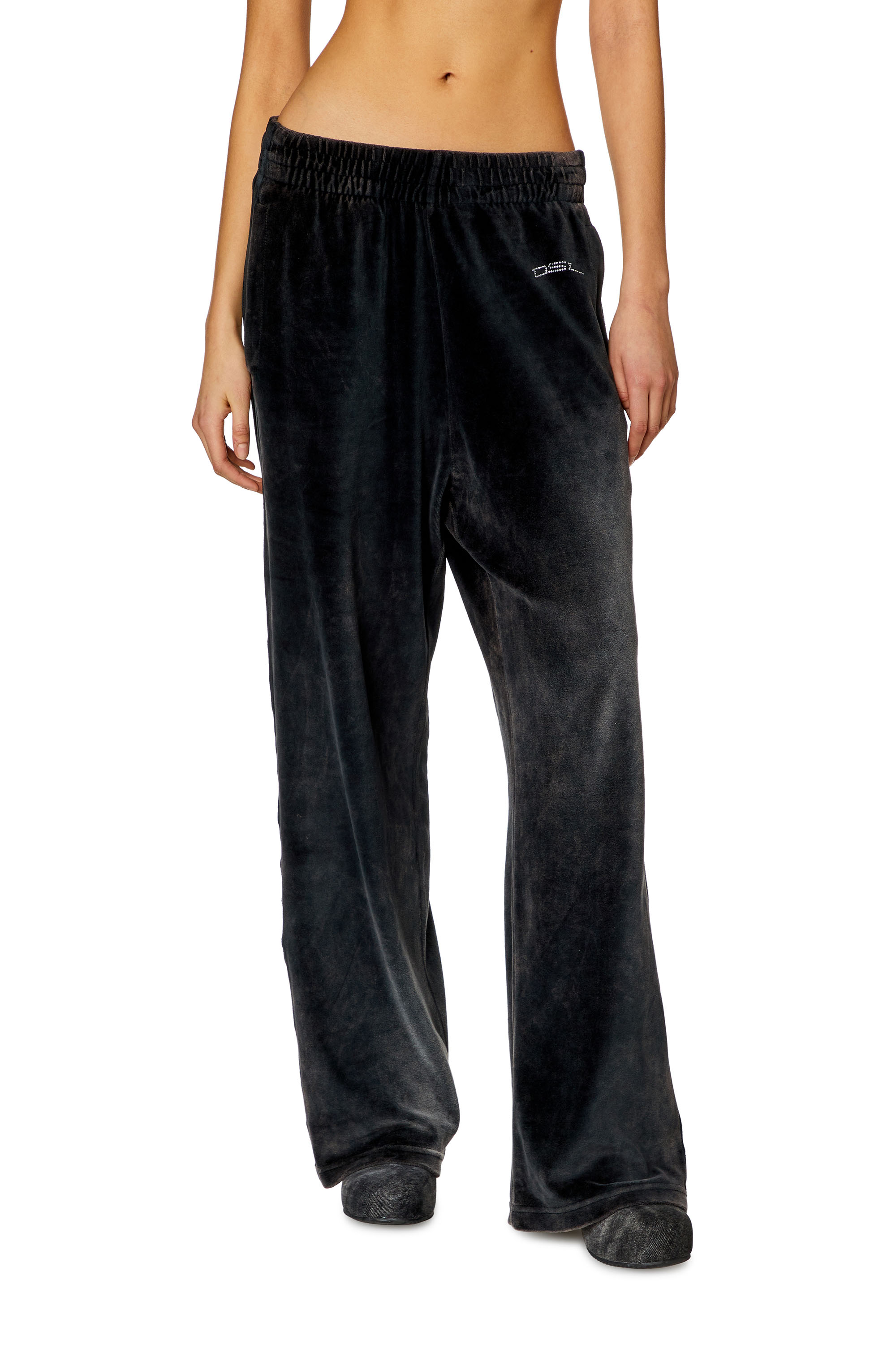 Diesel - Pantalones deportivos de pernera ancha de chenilla lavada al ácido - Pantalones - Mujer - Negro
