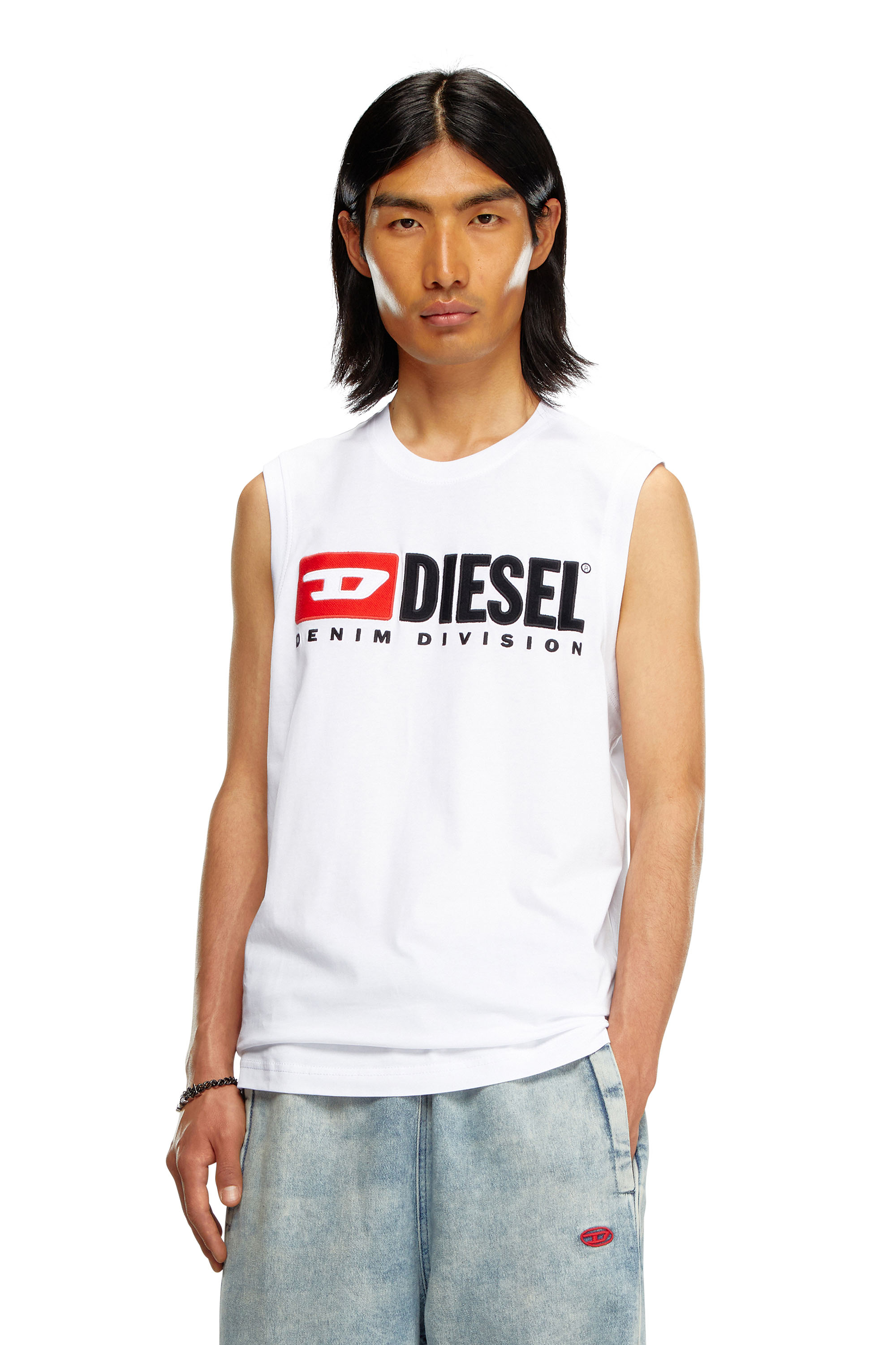 Diesel - Camiseta sin mangas con logotipo estampado en el pecho - Camisetas - Hombre - Blanco