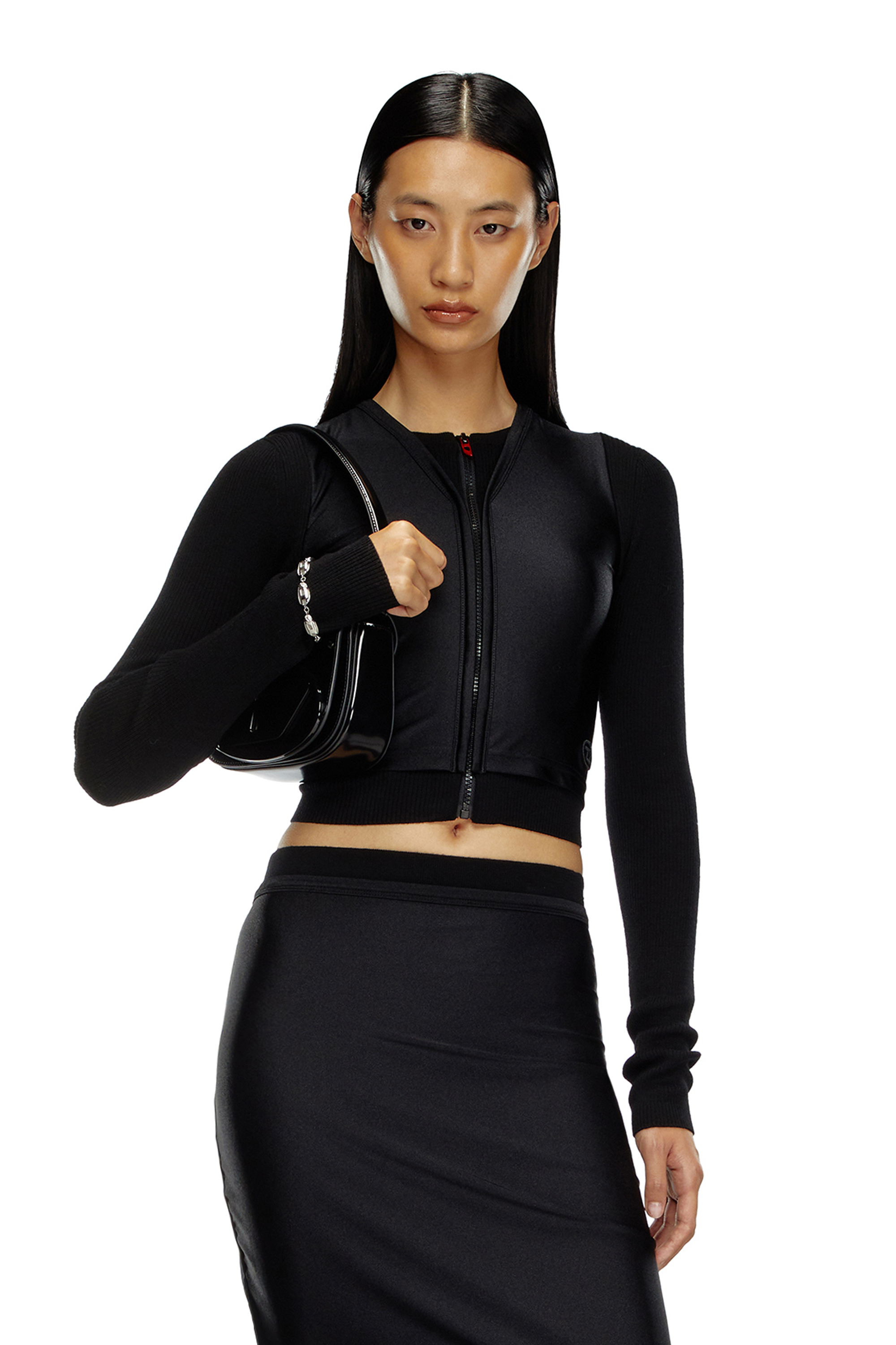 Shop Diesel Cardigan Cropped In Lana Con Layering In Nero