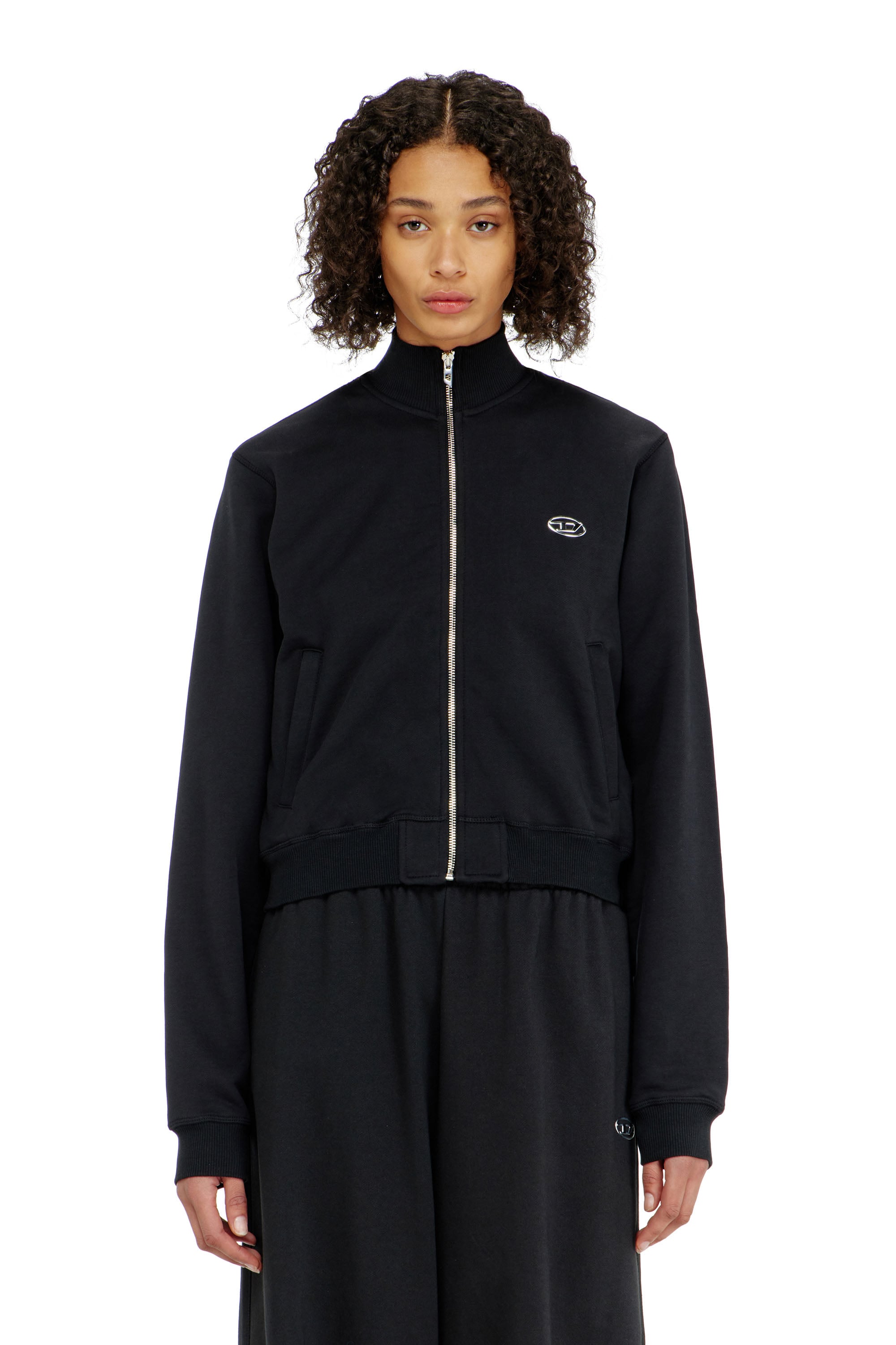 Diesel - Zipped sweatshirt with silver Oval D - Sweaters - Woman - Black