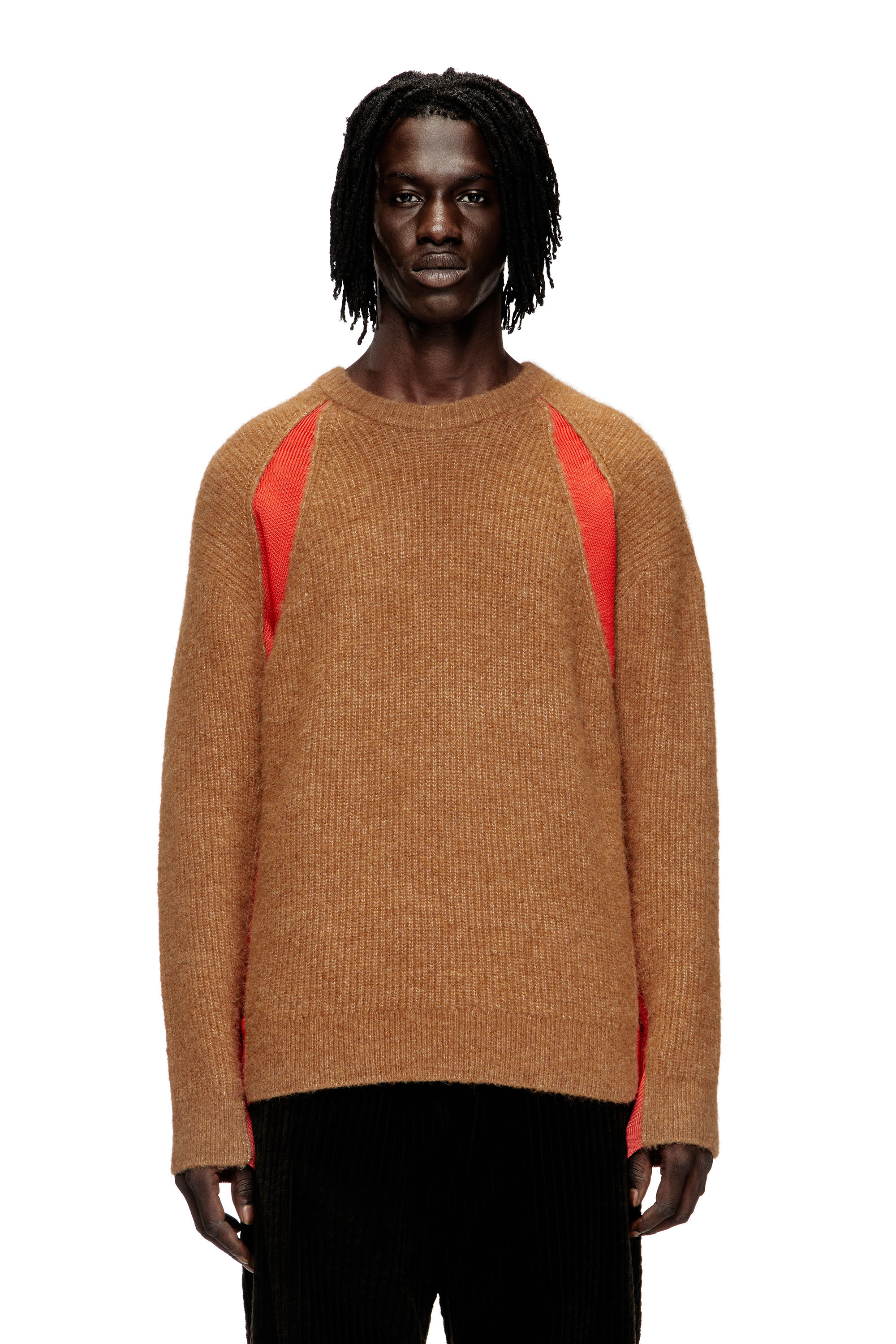 Diesel - K-LOLLO, Man's Alpaca-blend jumper with contrast inserts in Brown - 1