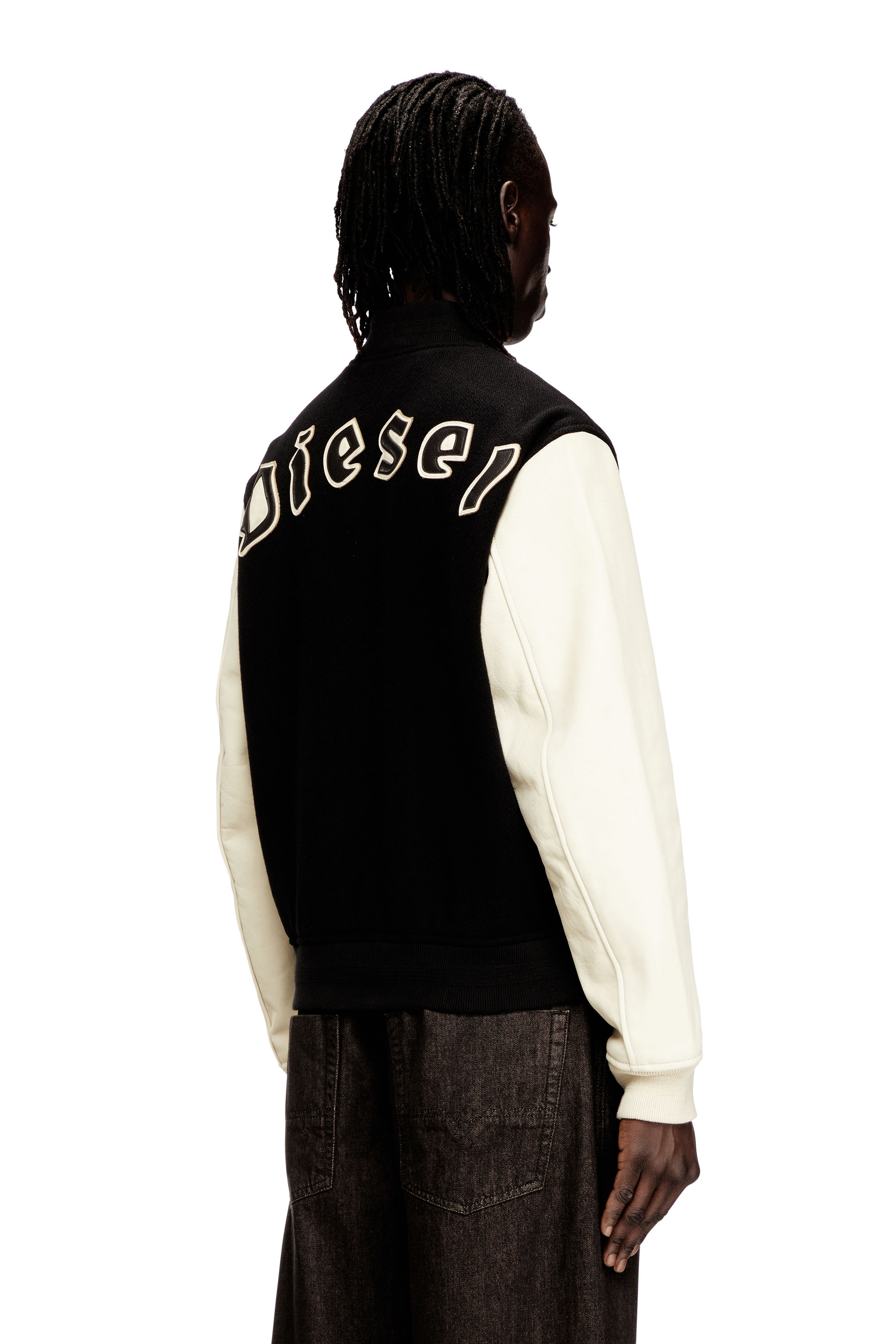 Diesel - L-ARRY-WRD, Man's Bomber jacket in wool blend and leather in Black/White - 4