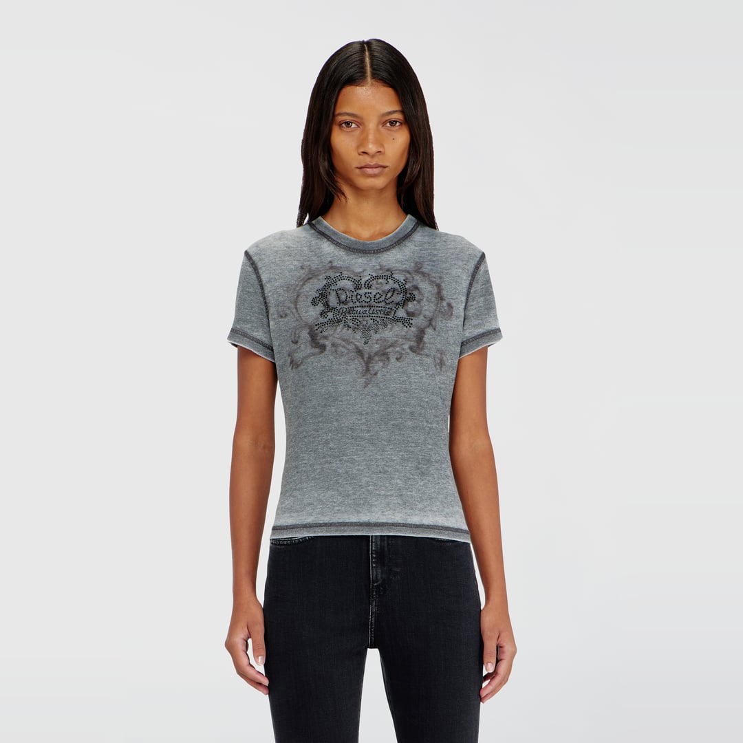Diesel - Jersey t-shirt with rhinestones and burnout effect - T-Shirts - Woman - Grey