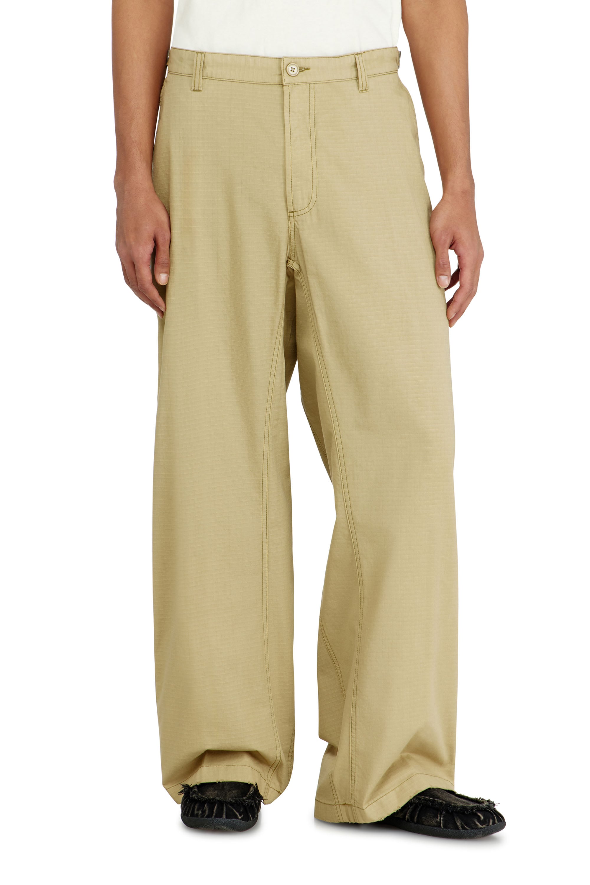 Diesel - Cotton ripstop pants with side buckles - Pants - Man - Beige
