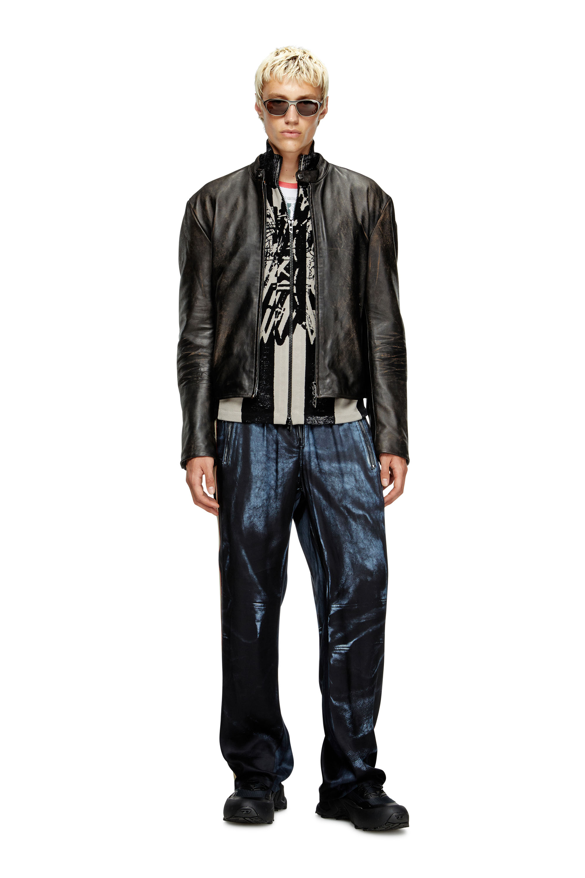 Diesel - L-AROSS, Man's Distressed leather biker jacket in Brown - 2