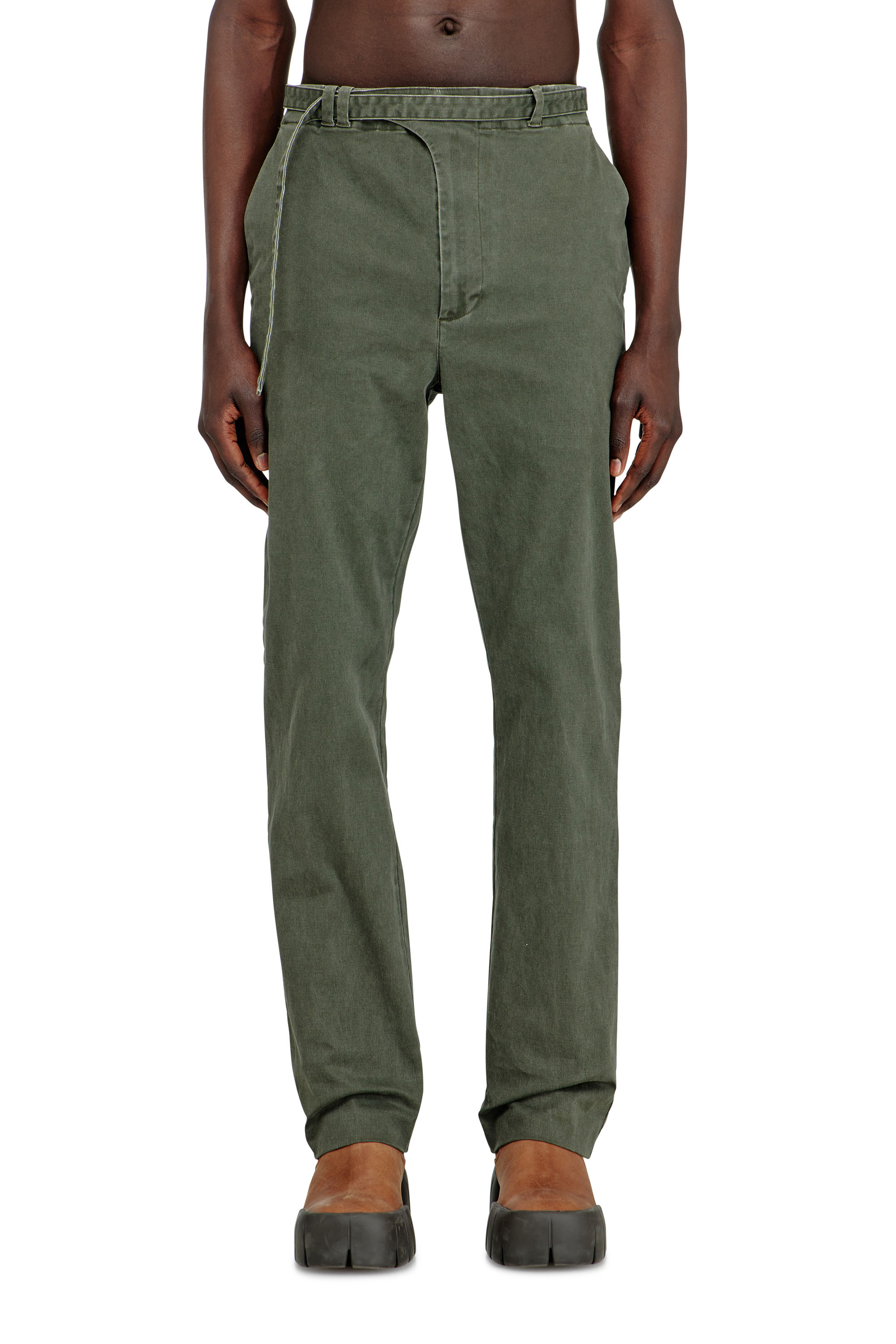 Diesel - P-NEDAR-CO, Man's Coated cotton-twill pants with biker strap in Green - 2