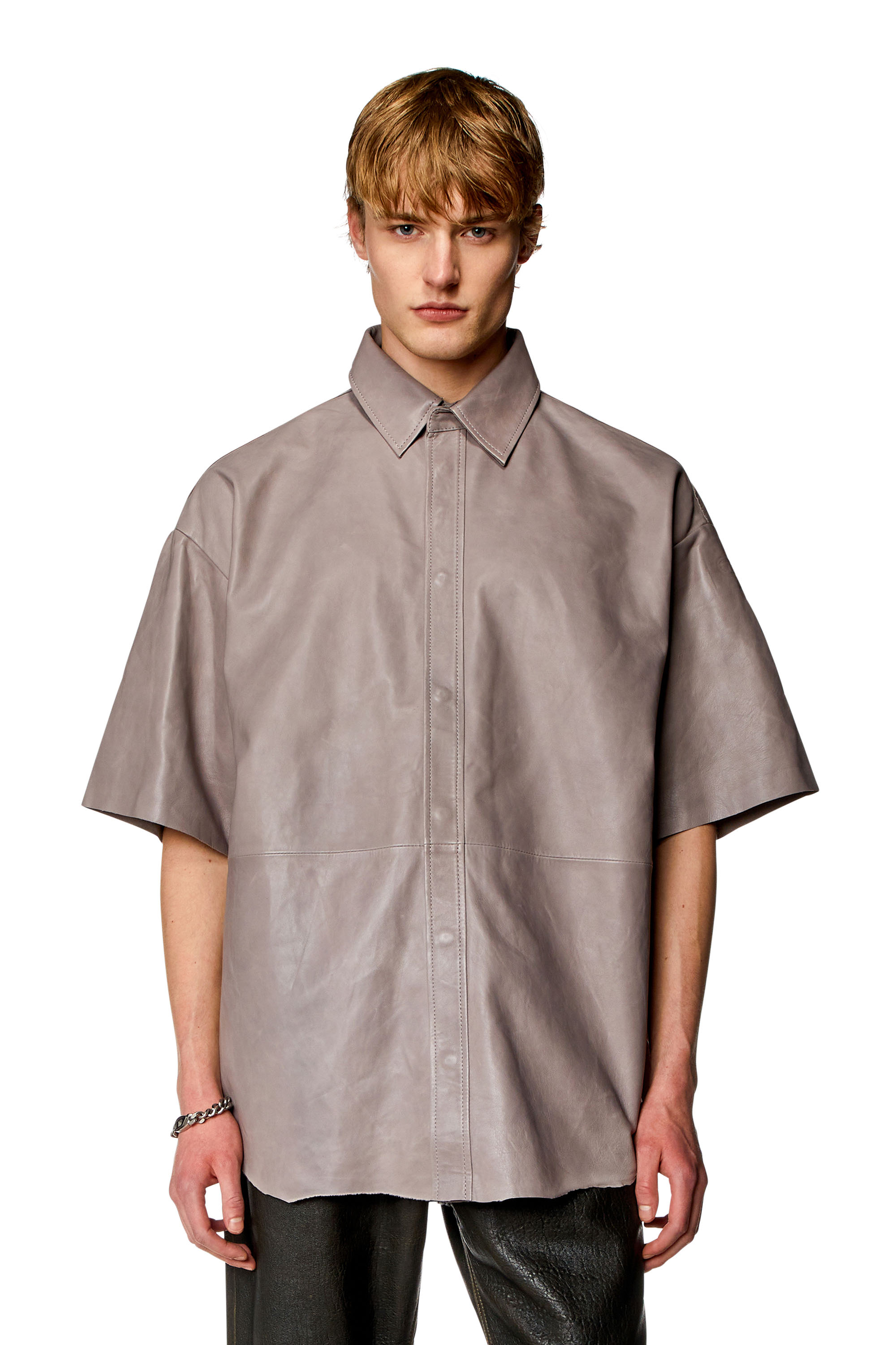Diesel - Oversized shirt in treated leather - Shirts - Man - Grey