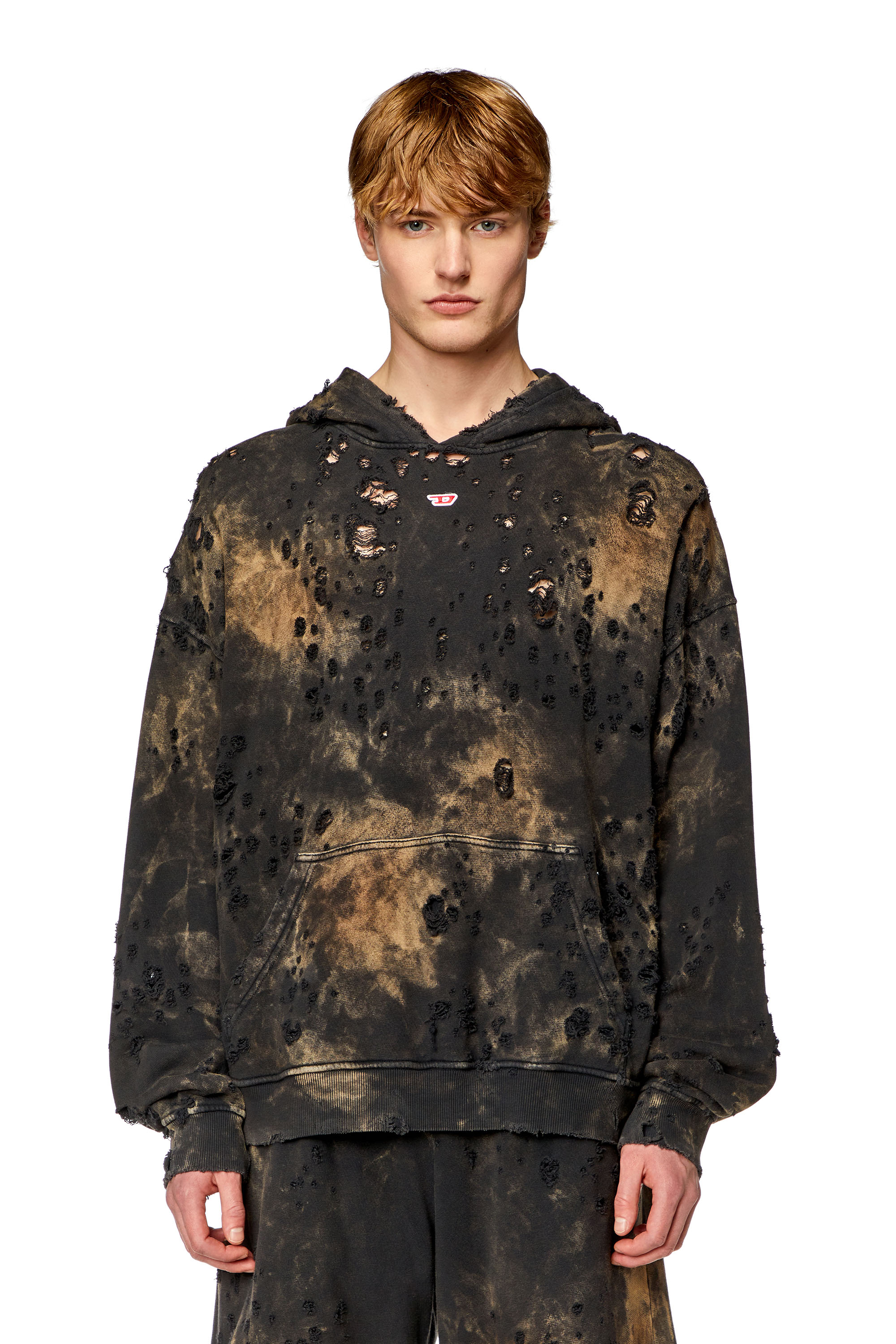 Diesel - Destroyed hoodie with marble-effect - Sweaters - Man - Multicolor