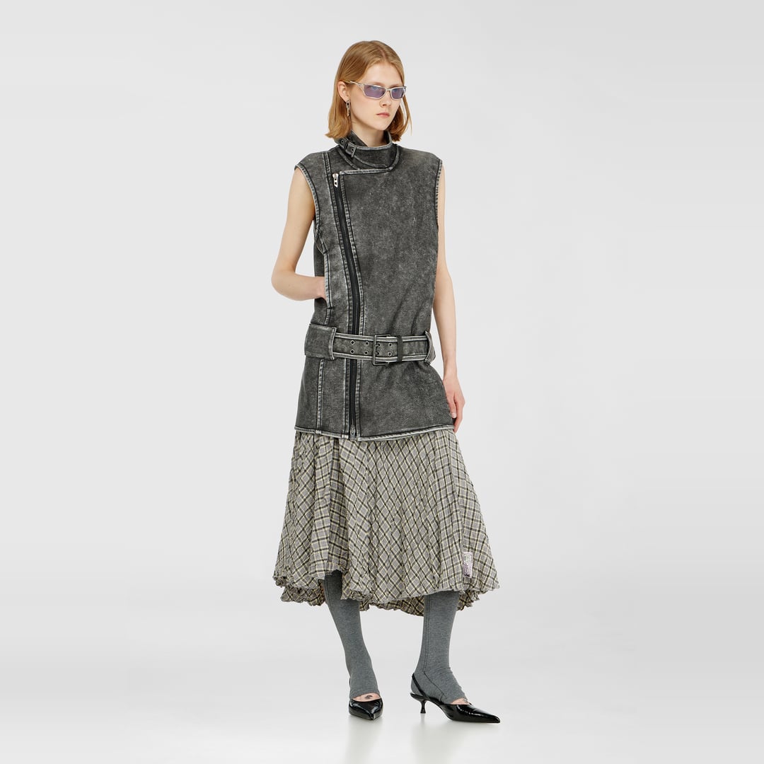 Diesel - Biker-style mini dress with belt - Dresses - Woman - Grey