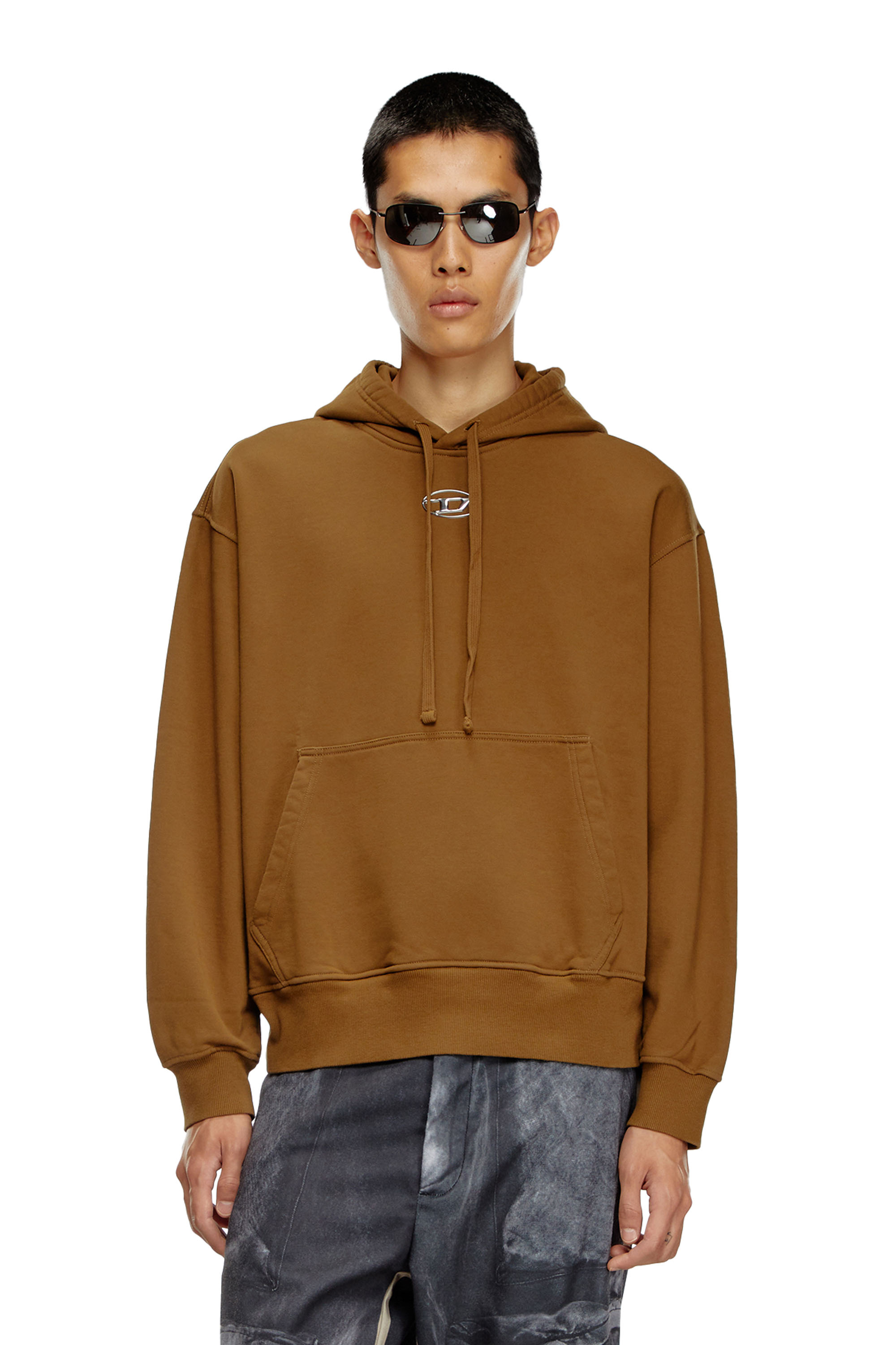 Diesel - Oversized hoodie with metallic logo - Sweaters - Man - Brown