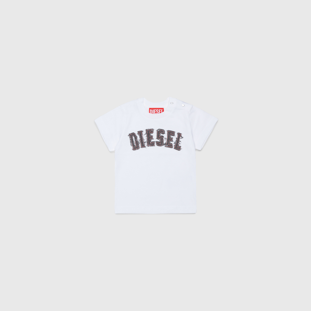 Diesel Bianco Ragazzo - T-Shirt In Cotone Con Logo Effetto Sfrangiato - T-Shirts E Tops - Uomo Taglia 12-18 Bambino - Immagine 1