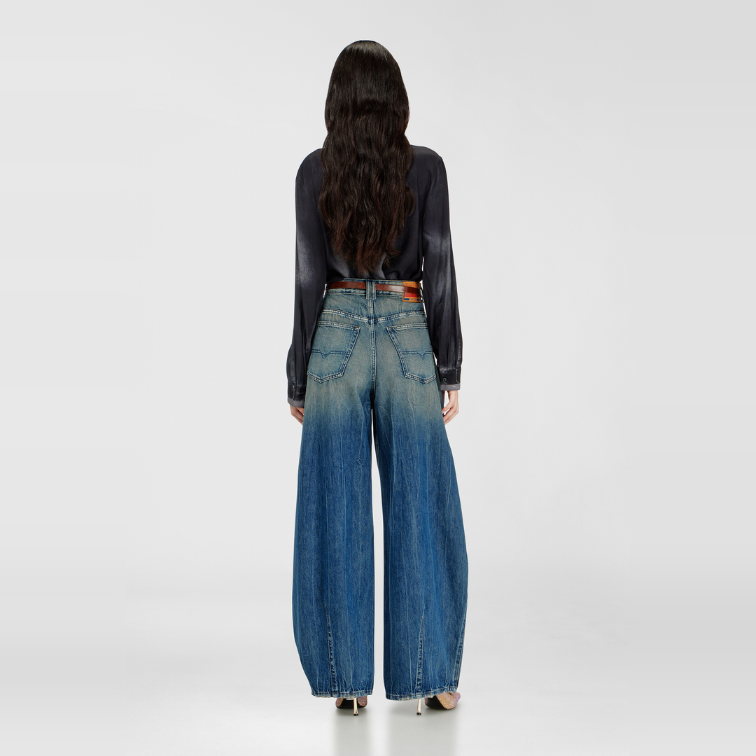 Diesel Jeans Relaxed Taille Haute 1987 D-Khelz, Bleu foncé, Fermeture boutonnée