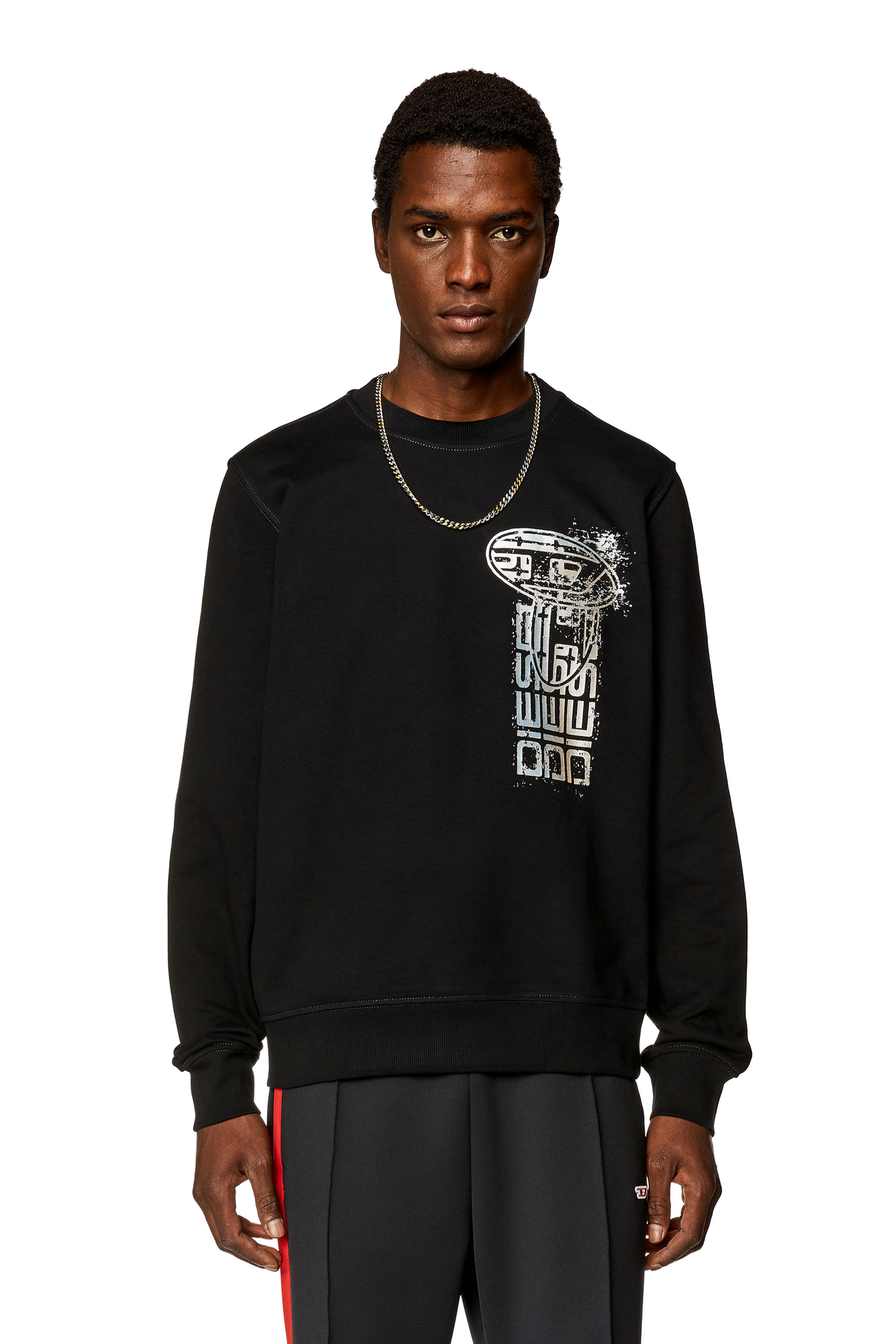 Diesel - Sweatshirt with metallic logo print - Sweaters - Man - Black