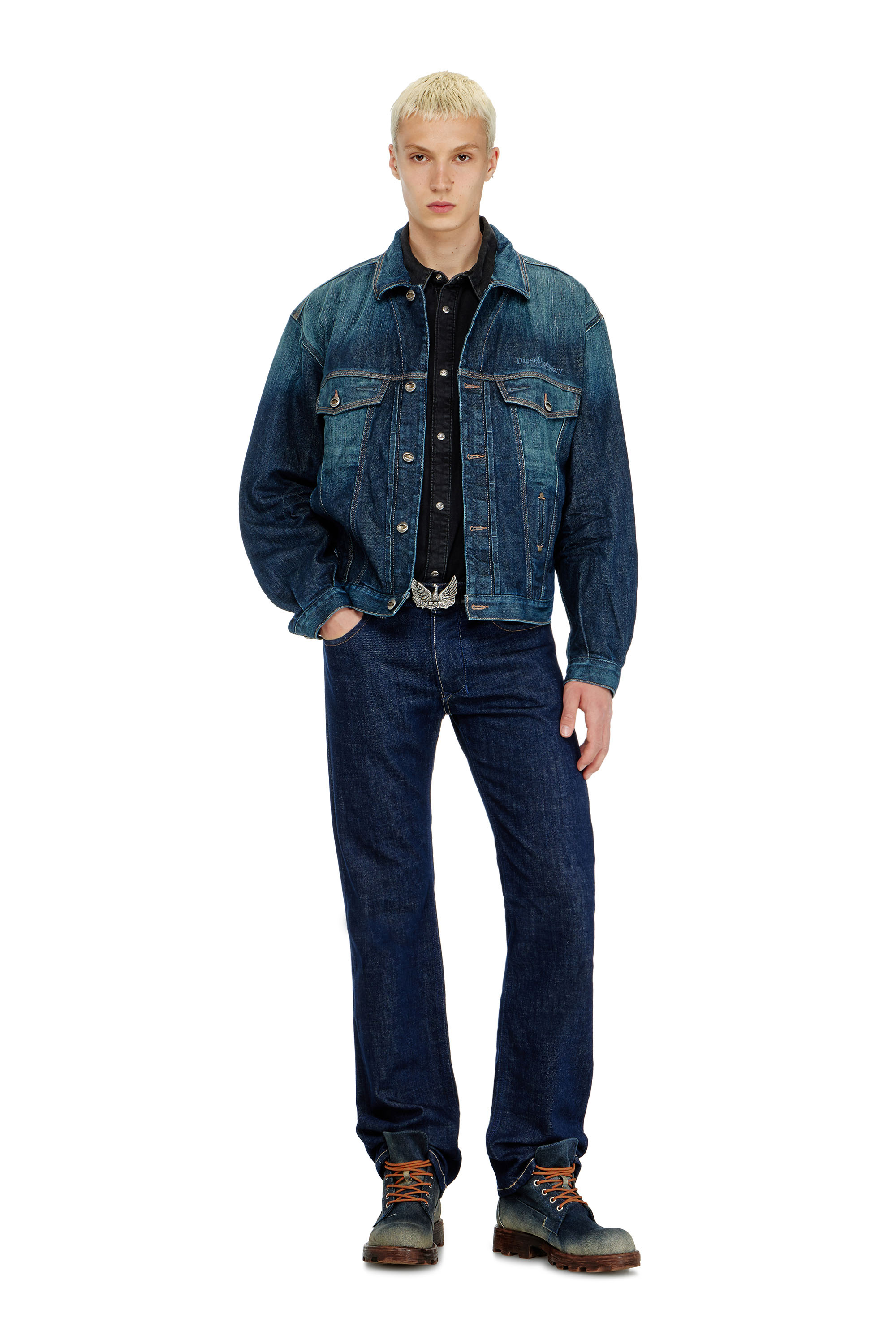 Diesel - D-DENVER-CL, Unisex's Trucker jacket in selvedge denim in Medium blue - 4