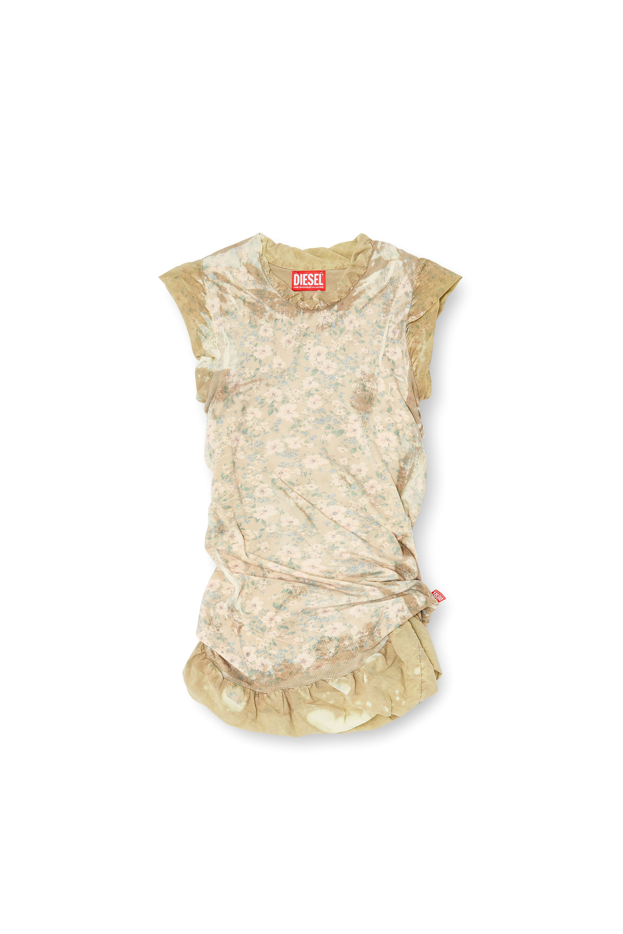 Diesel - T-ORY, Woman's Layered top with bleached effect in Military Green - 4