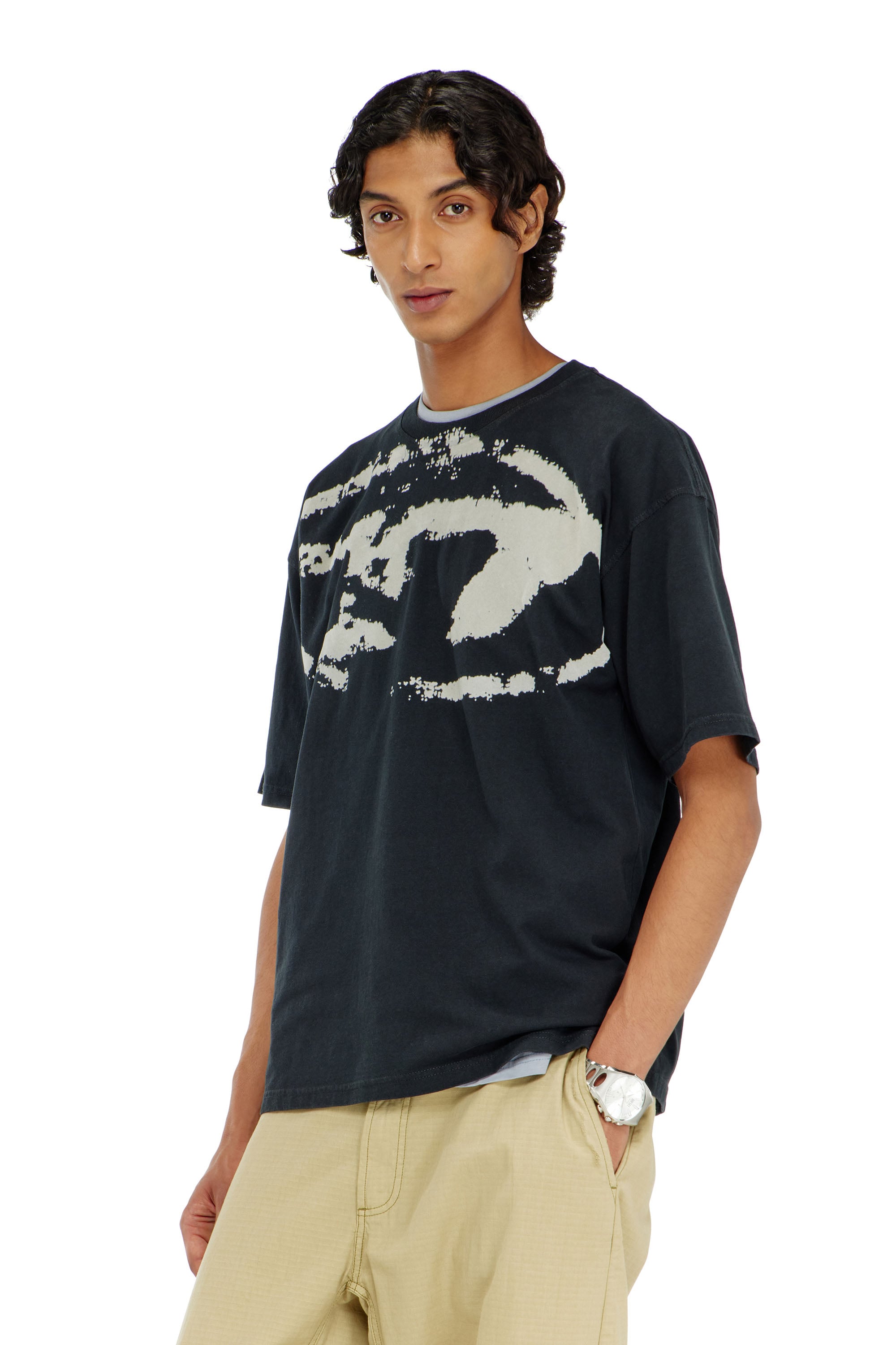 Diesel Hombre Negro - Camiseta Con Logotipo Desgastado En Relieve - Camisetas Xxl