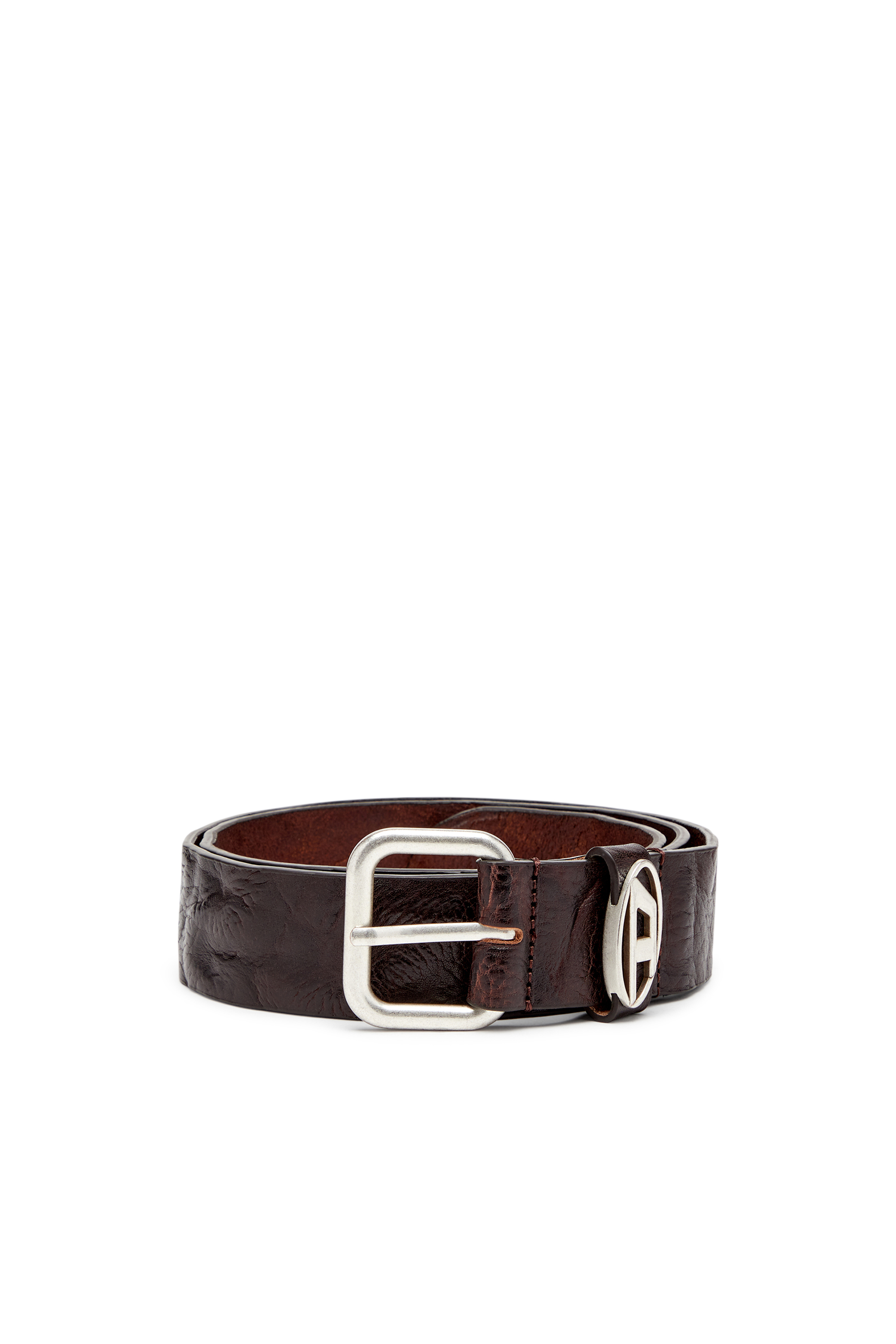 Diesel Unisex Bruin - 3.9Cm Logo-Plaque Wrinkled Leather Belt - Belts Maat 80