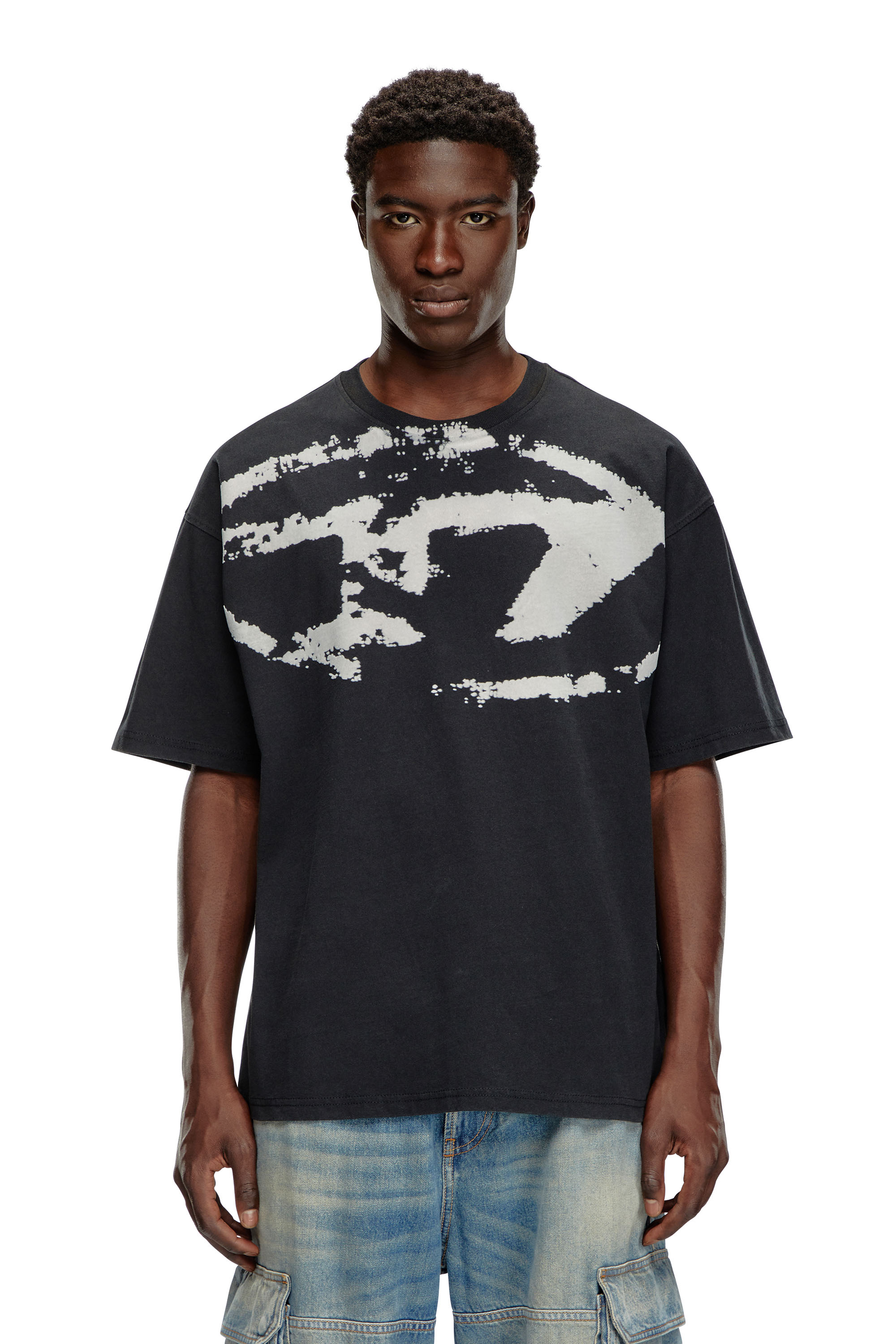 Diesel Homem Preto - T-Shirt With Distressed Flocked Logo - T-Shirts - Man Médio