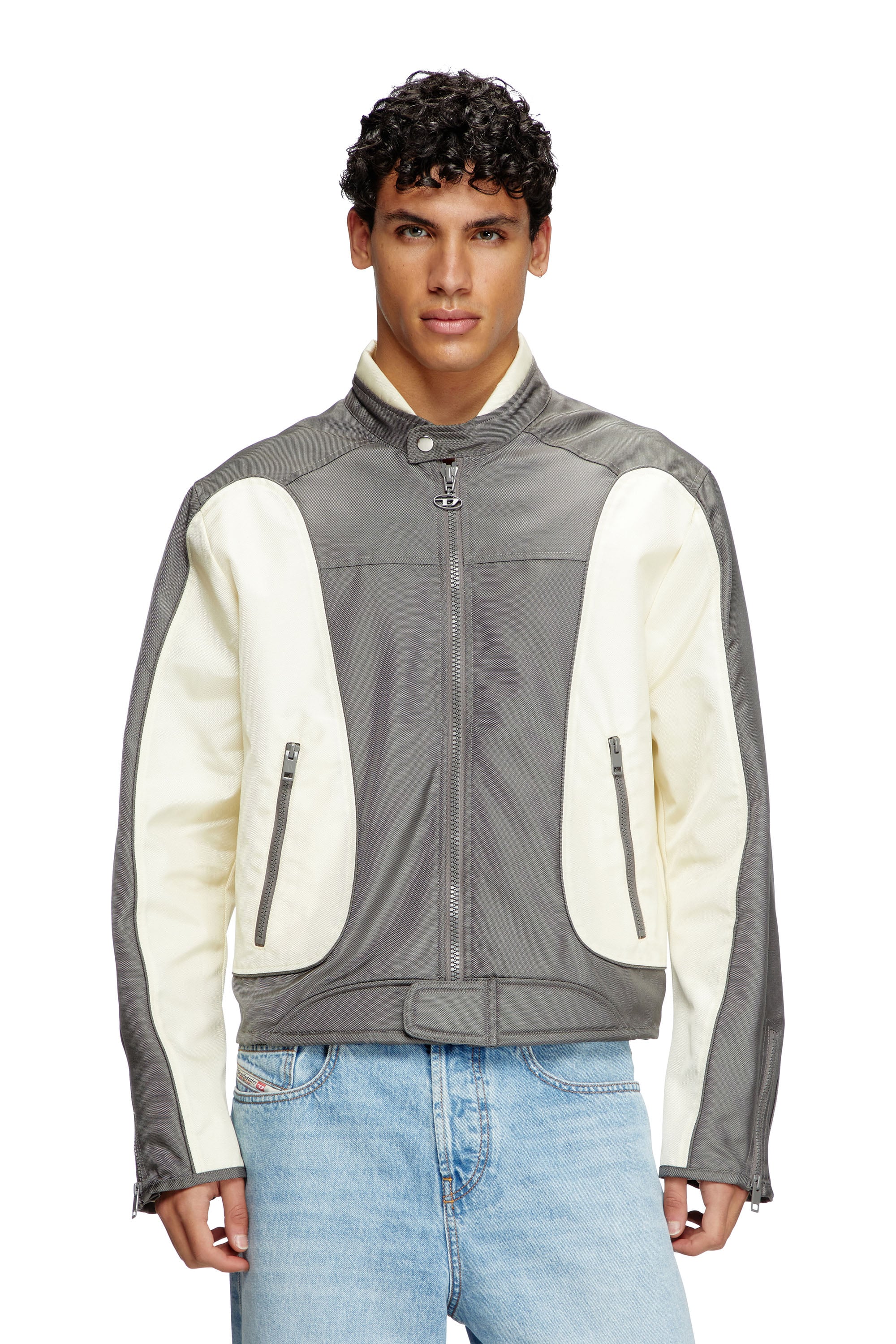 Diesel - Colour-block biker jacket with piping - Jackets - Man - Multicolor