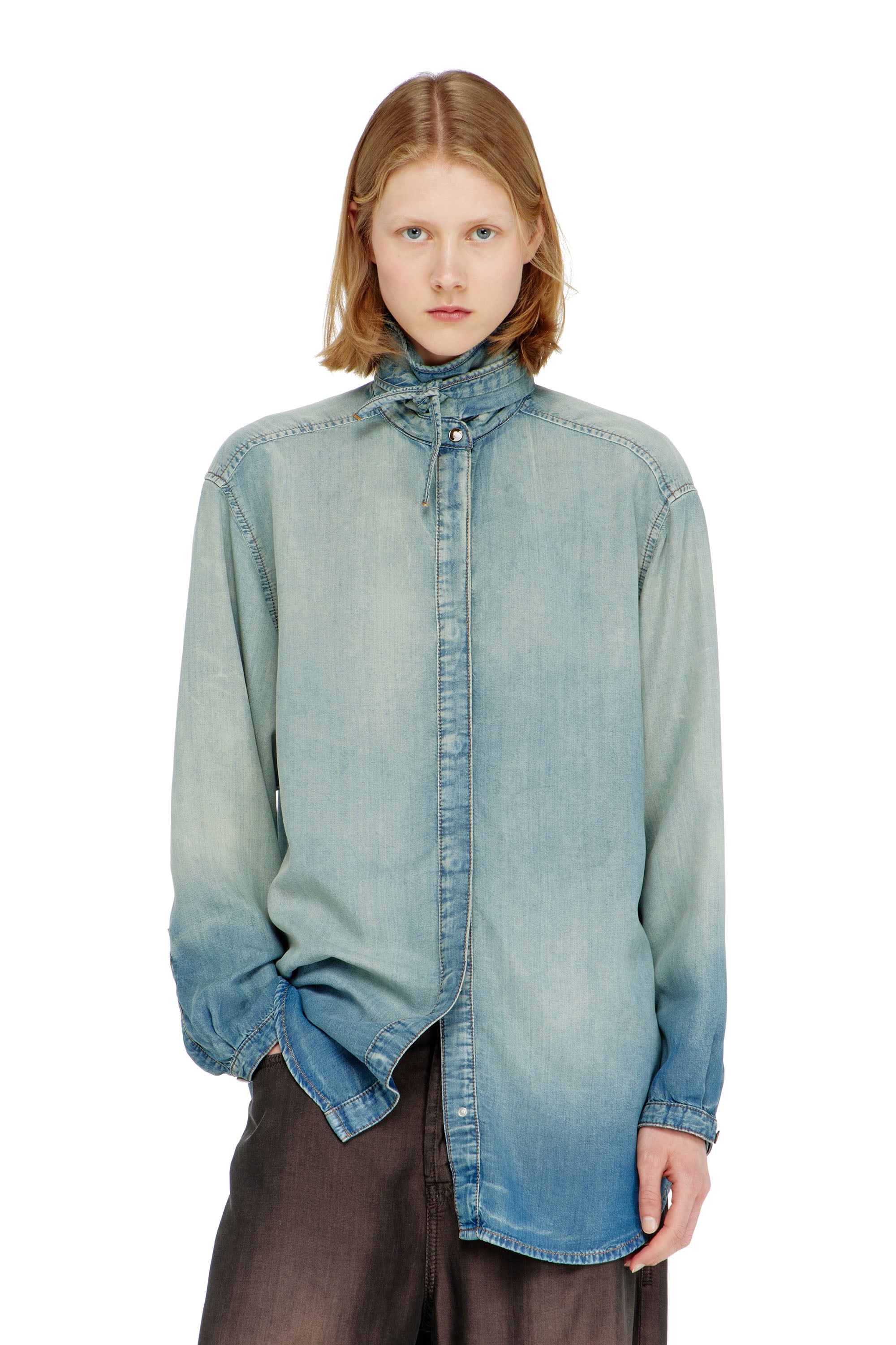 Diesel - Shirt in marbled fluid denim - Denim Shirts - Woman - Blue