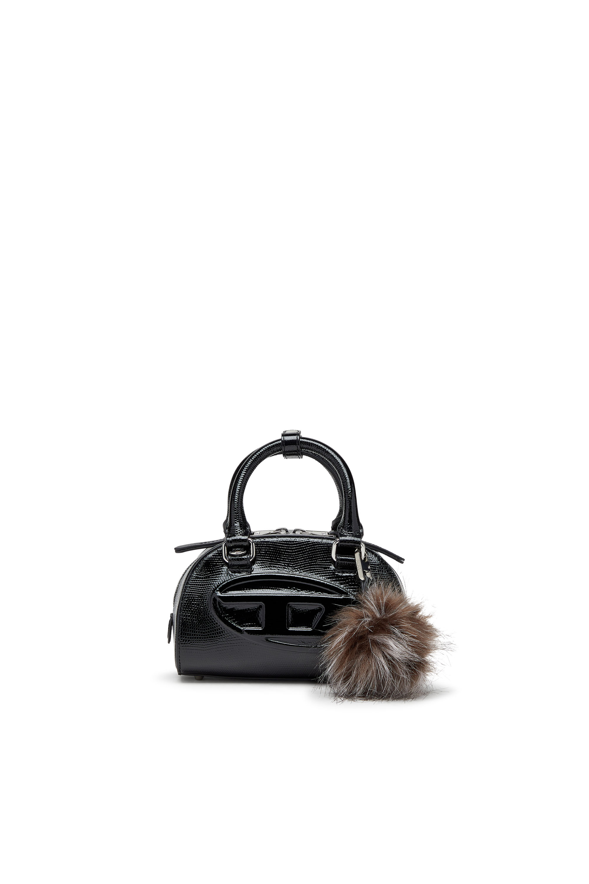 Diesel 1dr Dome-mini Bowling Bag In Embossed Leather In Black