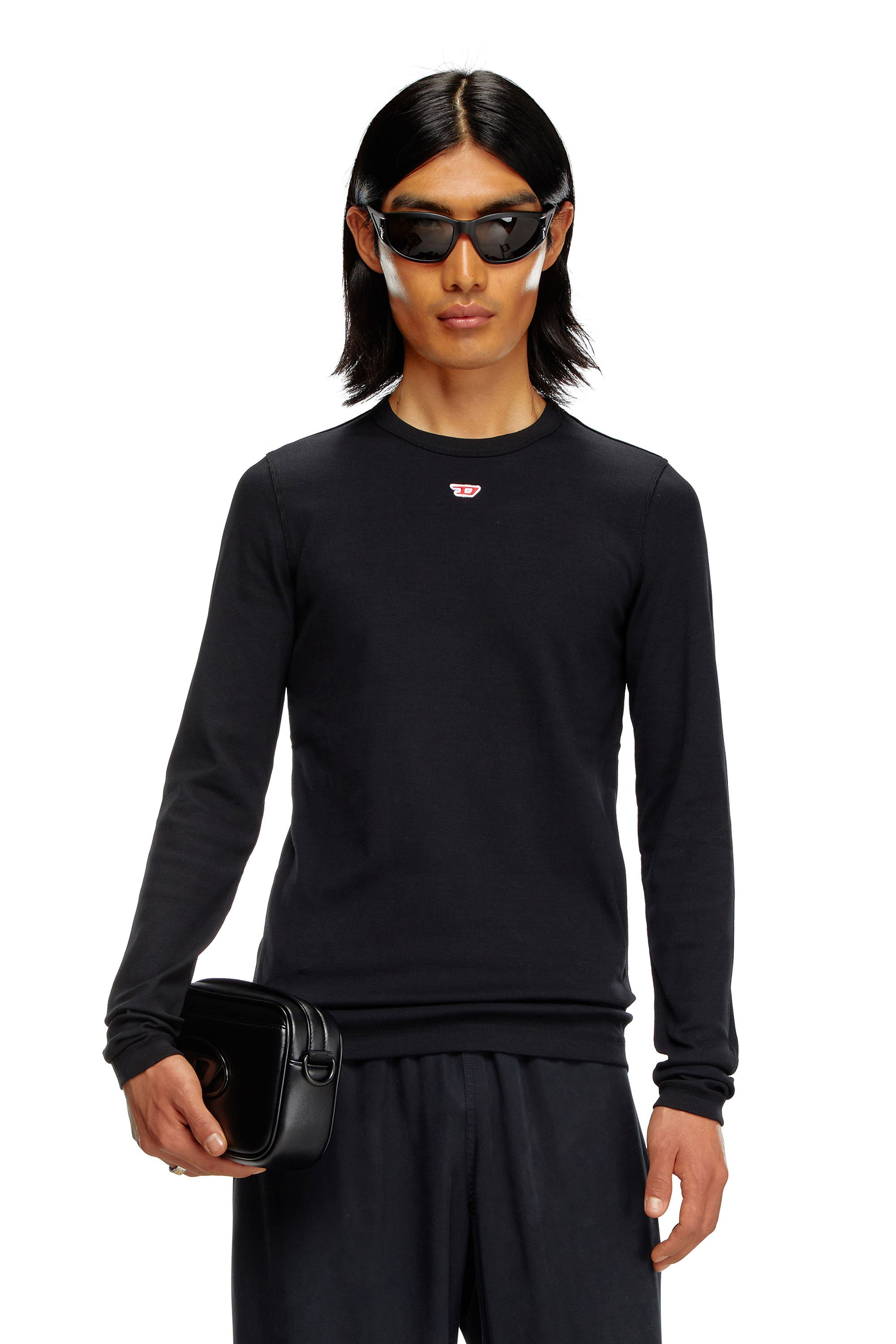 Diesel - Long-sleeve T-shirt with D patch - T-Shirts - Man - Black
