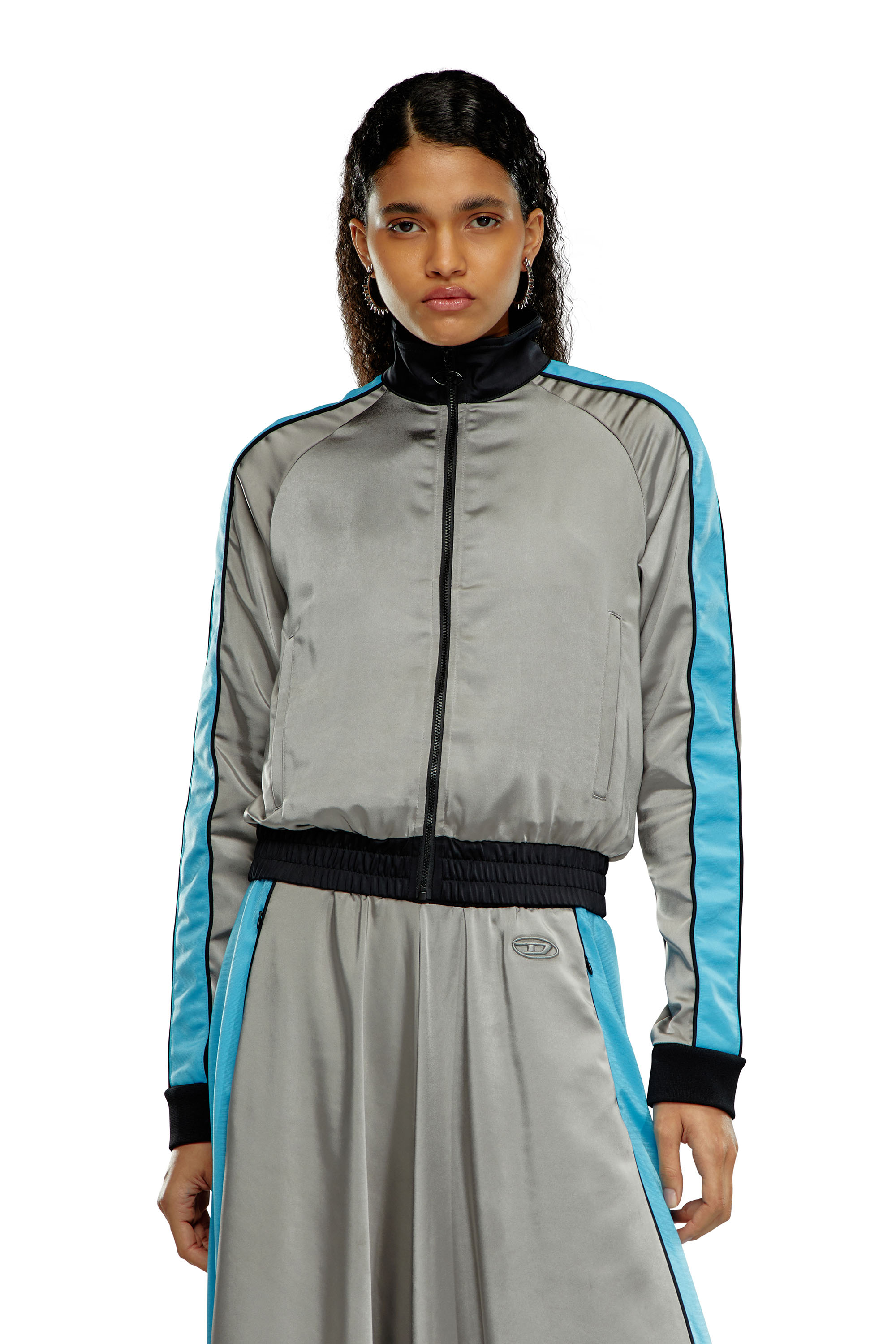 Diesel - Mixed-material track jacket with side stripes - Jackets - Woman - Multicolor