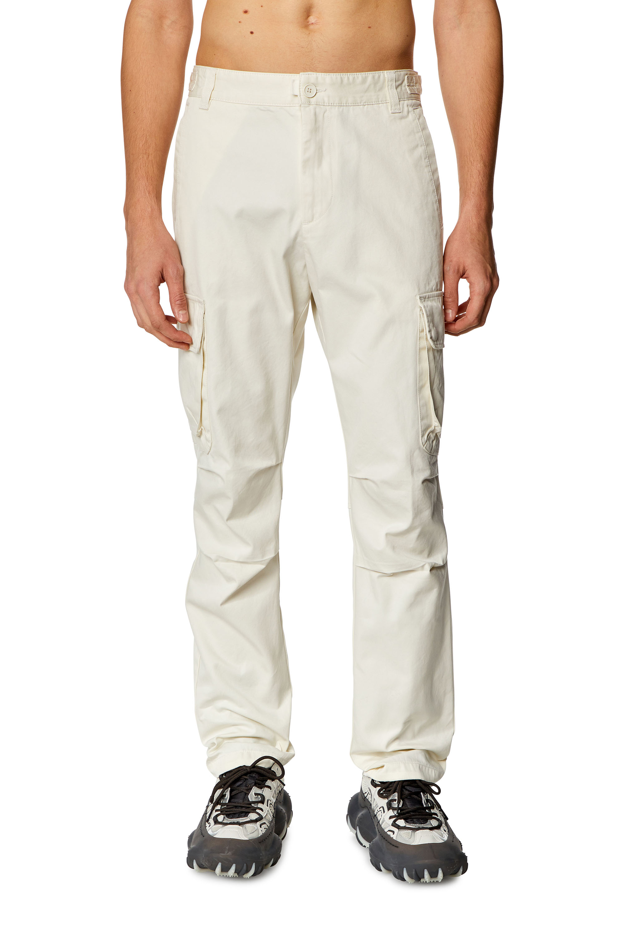 Diesel - Pantalon cargo en sergé de coton bio - Pantalons - Homme - Blanc