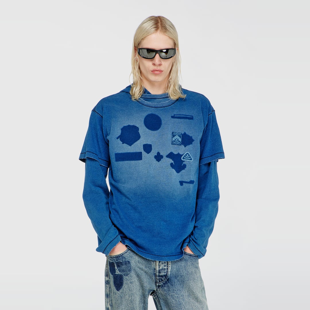 Diesel - T-shirt with shadow-effect patches - T-Shirts - Man - Blue