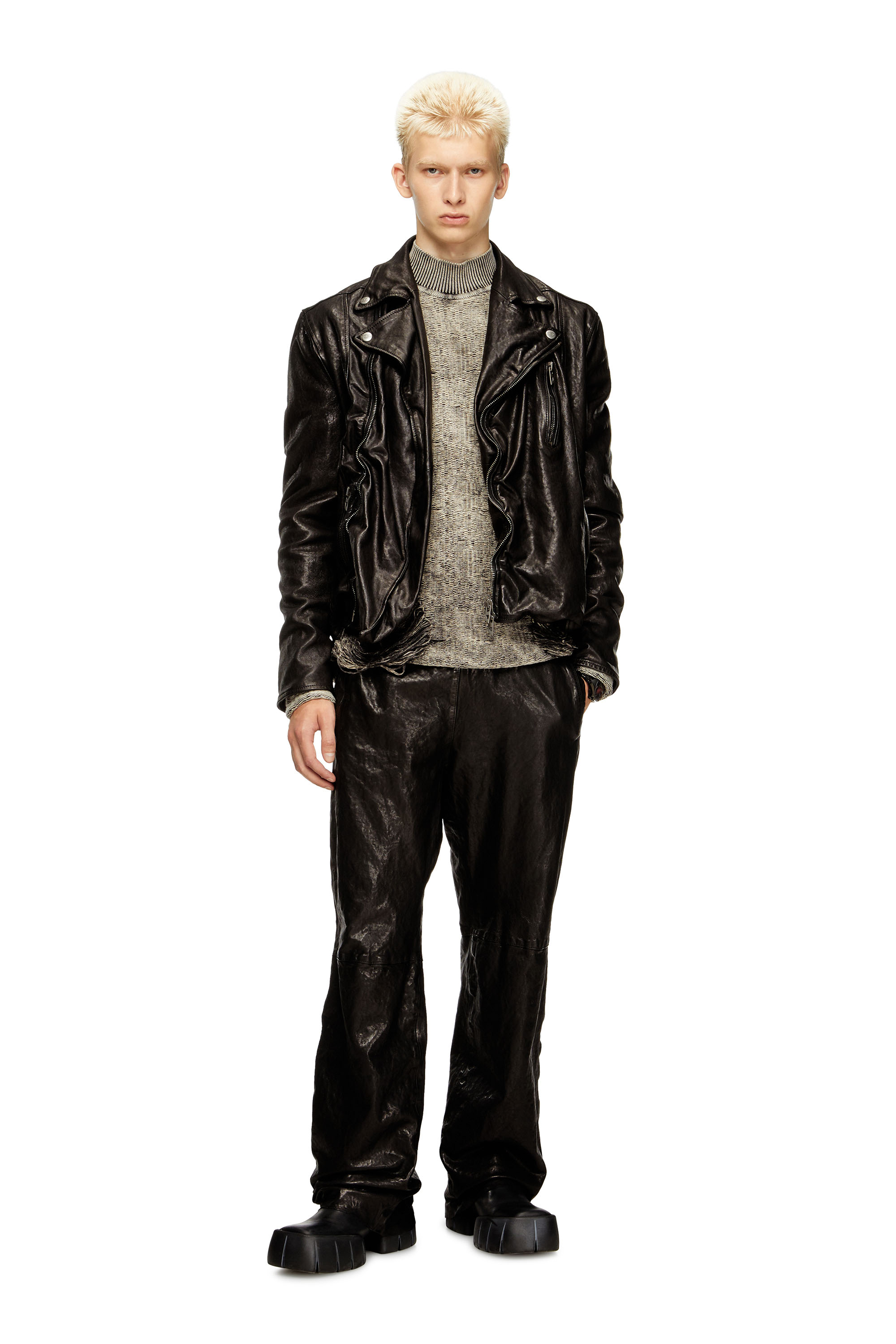 Diesel - P-BRU, Man's Elasticated pants in boiled leather in Black - 2