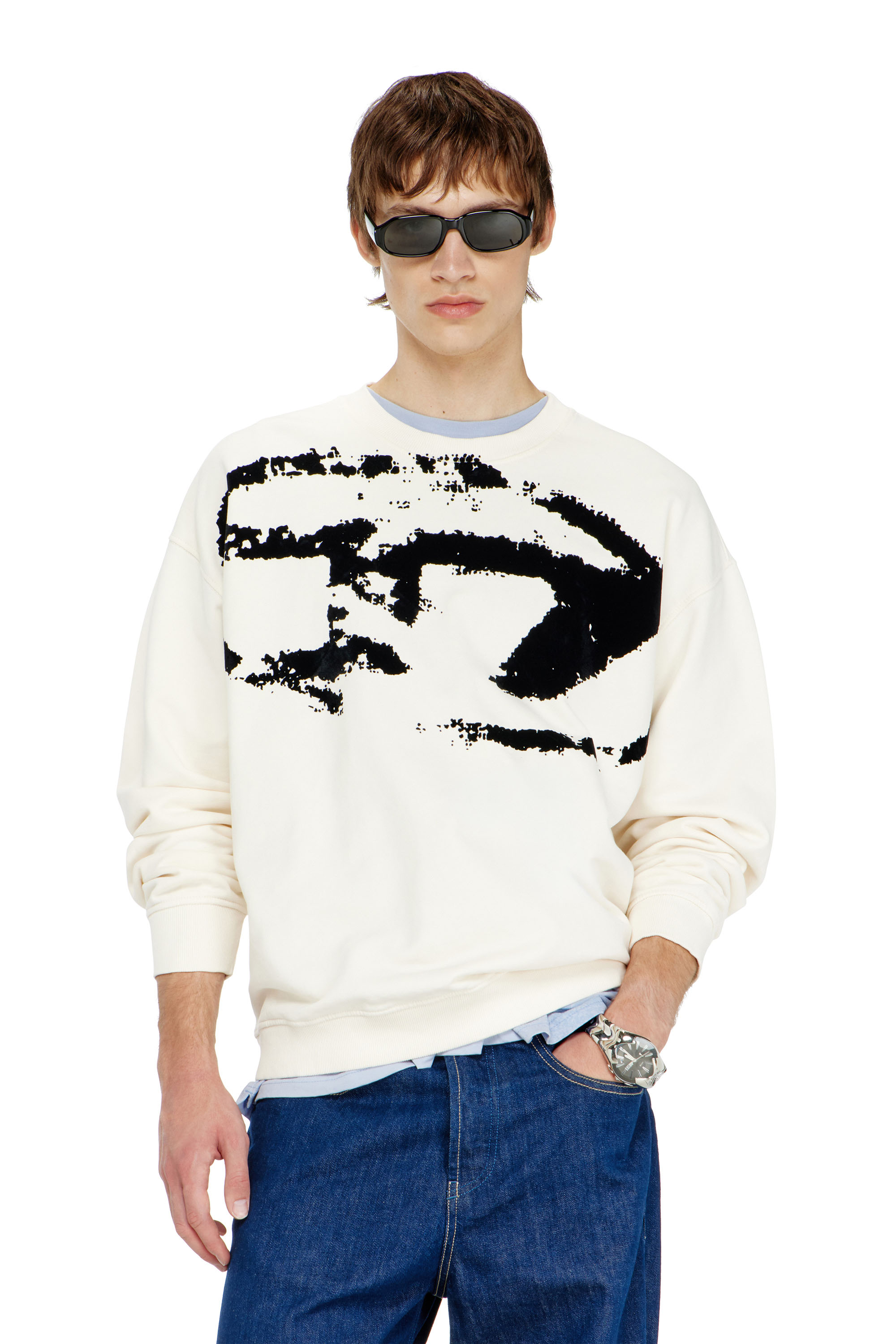 Diesel Men's Multicolor - Cotton Sweatshirt With Flocked Oval D - Sweaters - Man Large