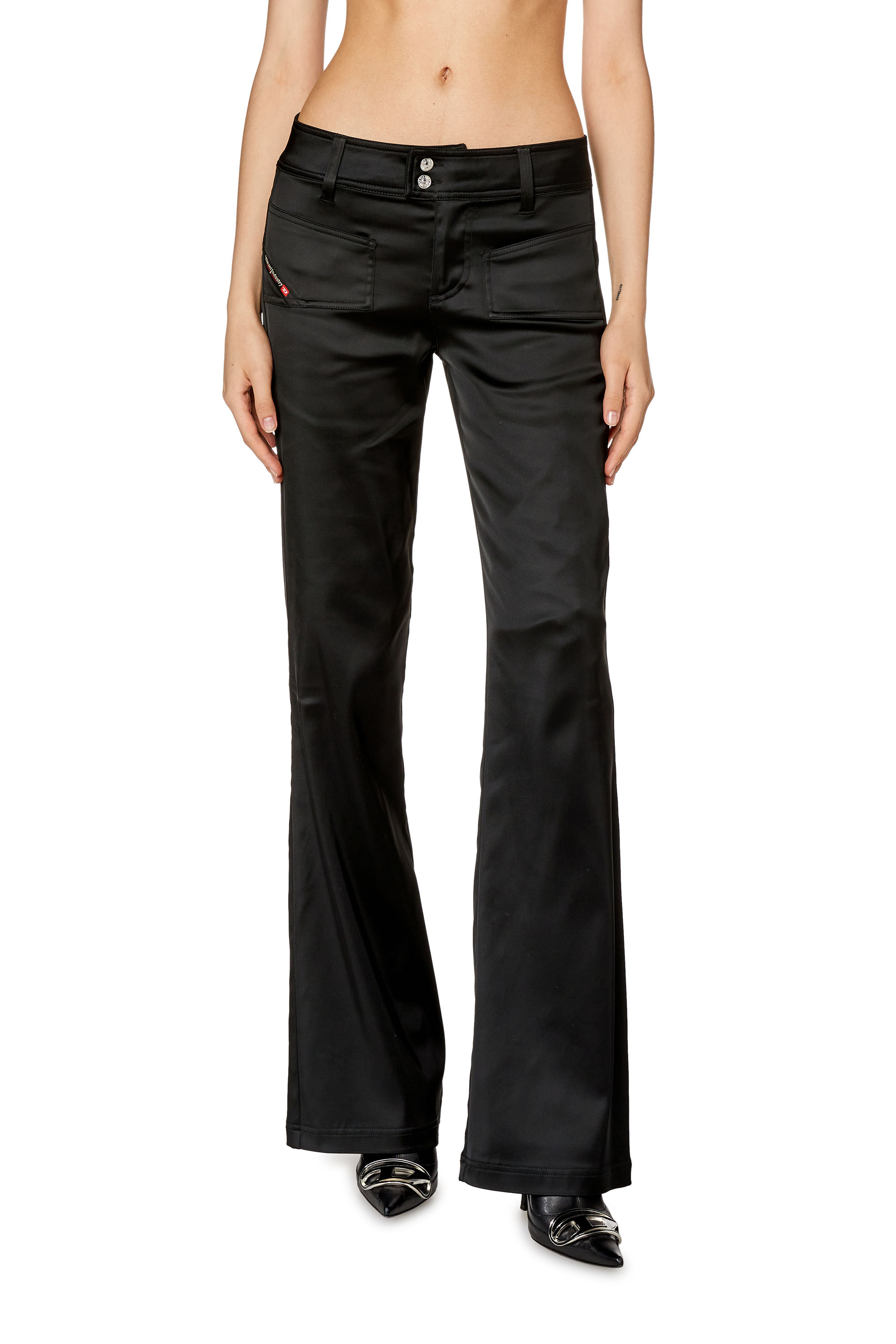 Diesel - Flared pants in shiny stretch satin - Pants - Woman - Black