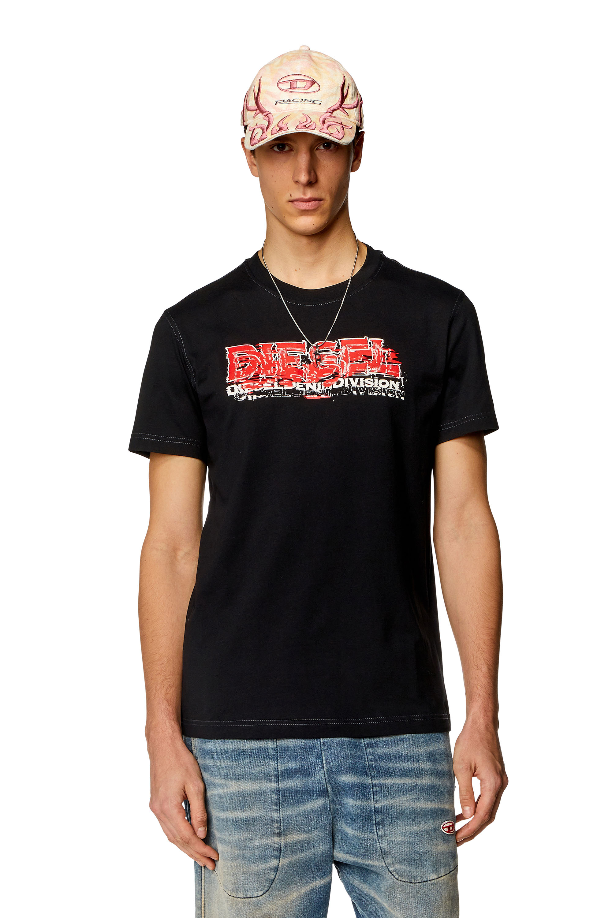 Diesel - Camiseta con logotipo de estilo glitch - Camisetas - Hombre - Negro