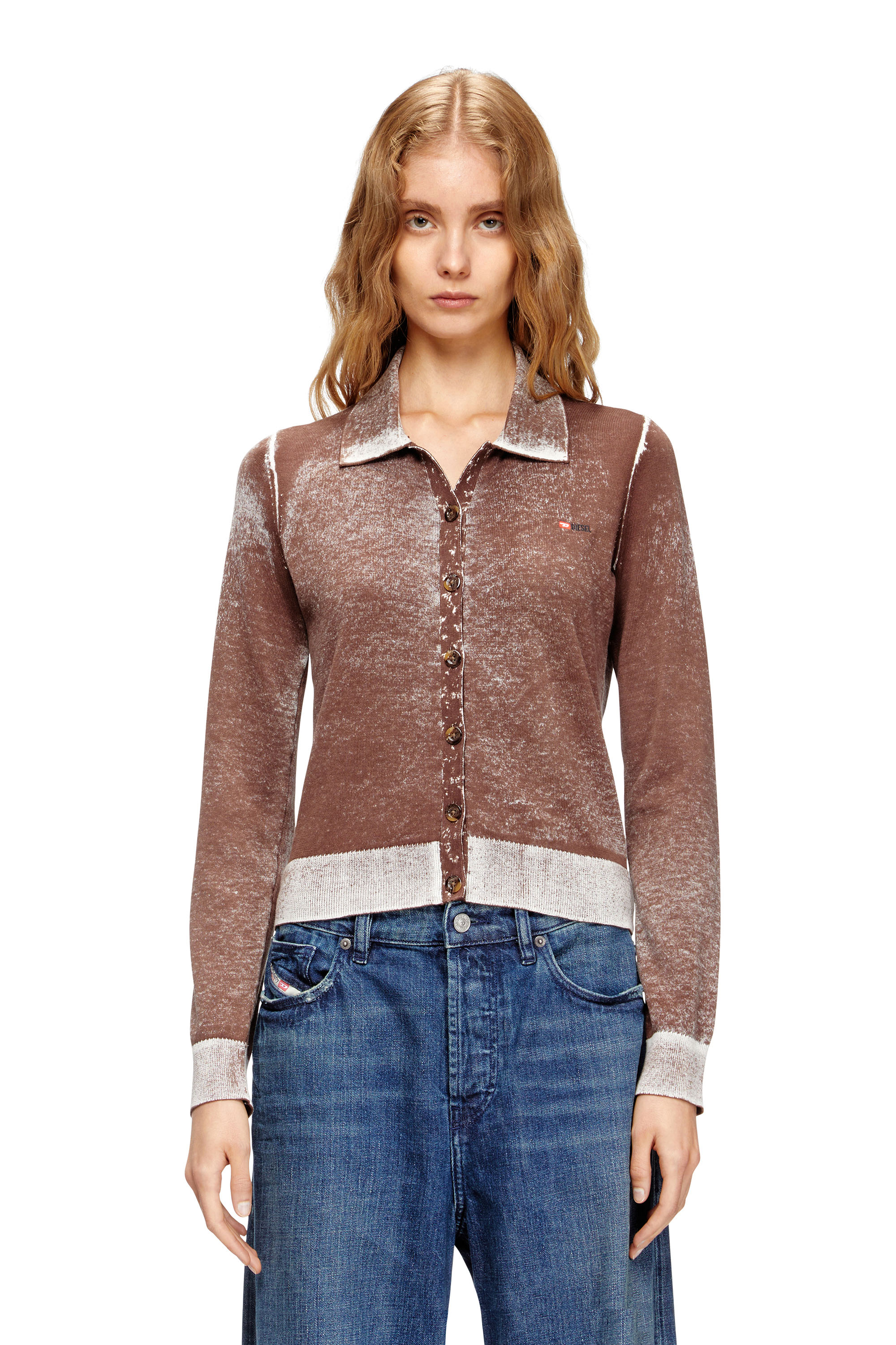 Diesel Cardigan With Faded Reverse Print In Brown