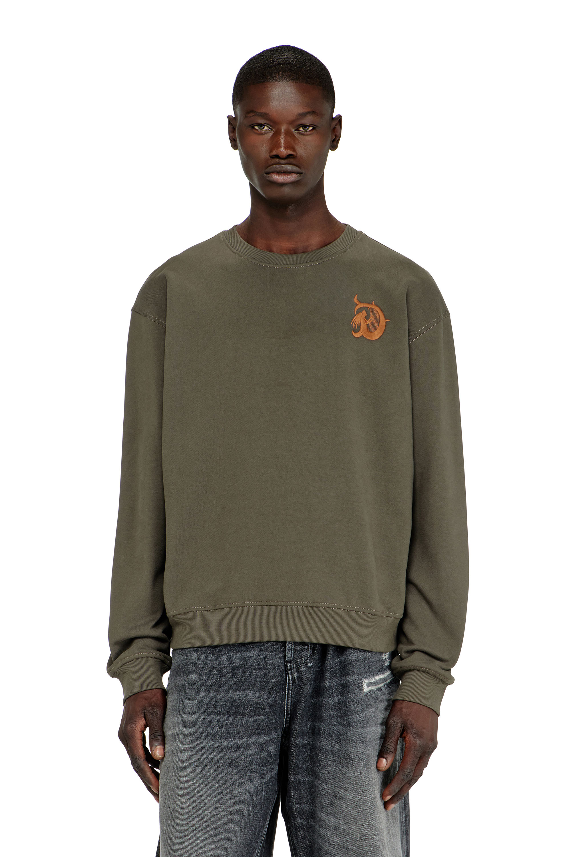 Diesel Men's Green - Sweatshirt With Embroidery And Flock Print - Sweaters - Man Xxl